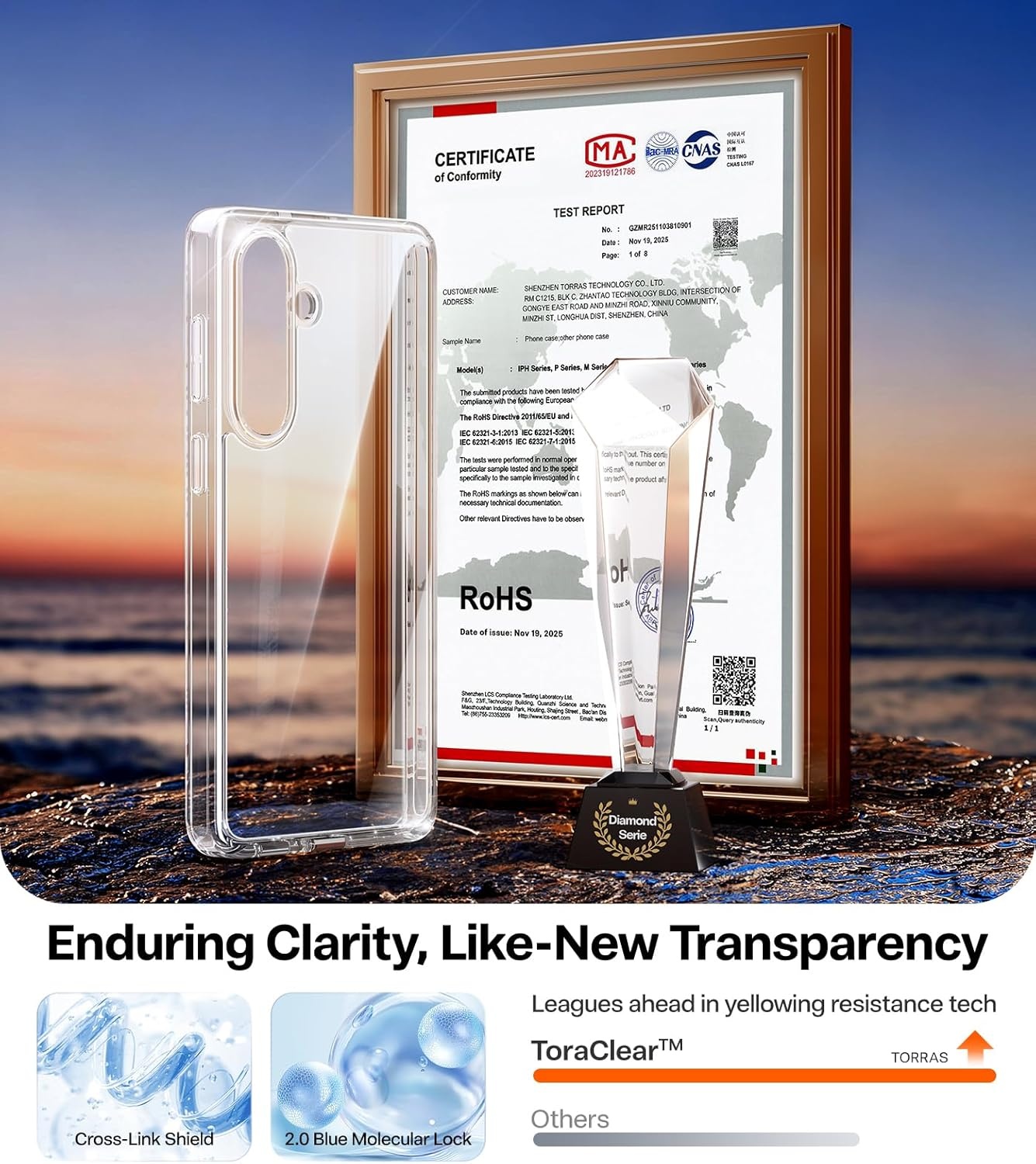 image:imageTORRAS for Samsung Galaxy S26 Ultra Case Clear 2026 Upgraded NonYellowing 12FT MilitaryGrade Protection Transparent Slim Case for Samsung S26 Ultra Case Thin Diamond Clear Hard 69Clear