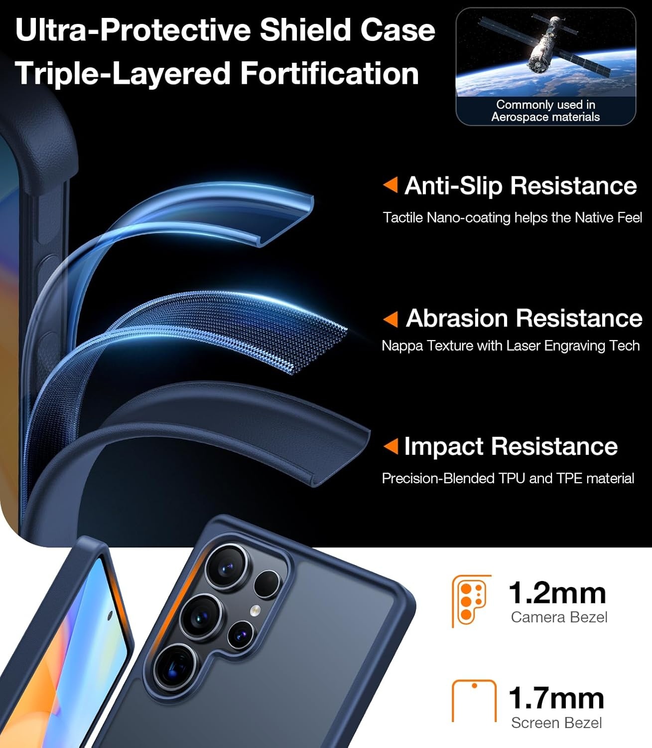 image:imageTORRAS for Samsung Galaxy S26 Ultra Case Clear 2026 Upgraded NonYellowing 12FT MilitaryGrade Protection Transparent Slim Case for Samsung S26 Ultra Case Thin Diamond Clear Hard 69Blue