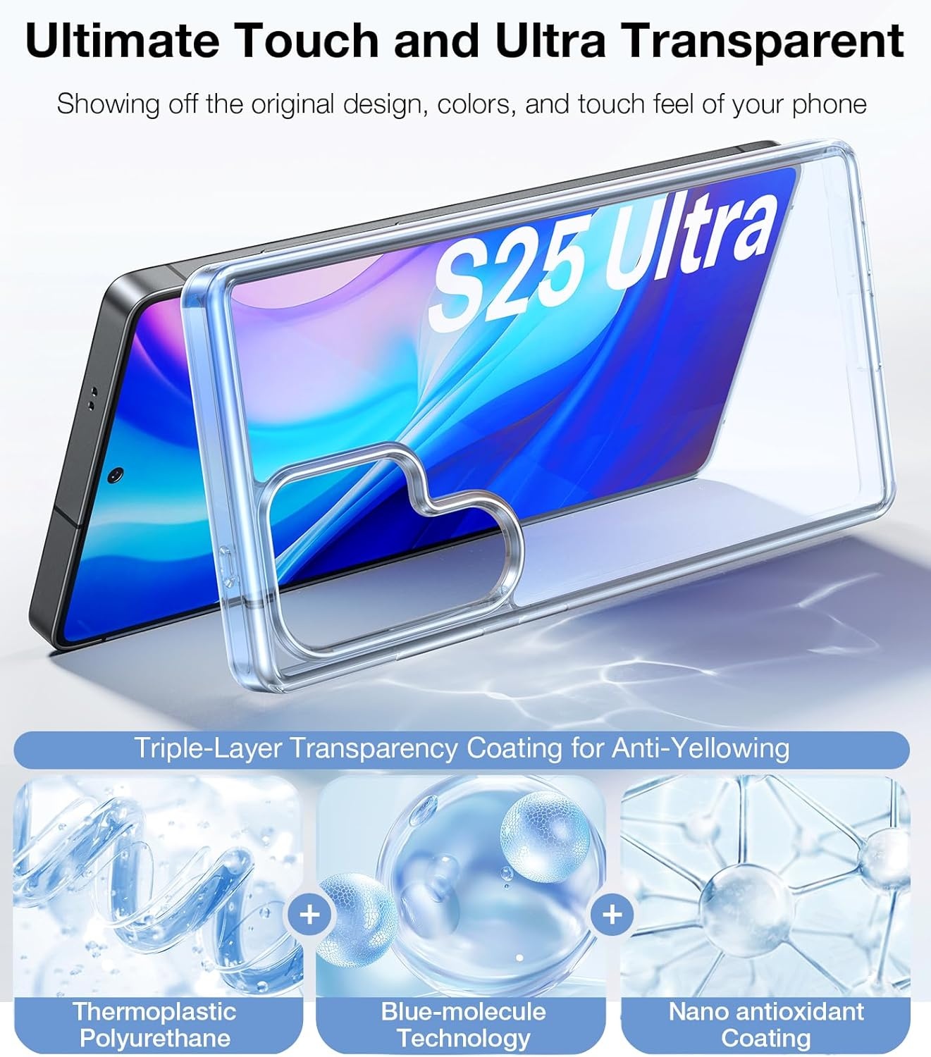 image:imageTORRAS for Samsung Galaxy S26 Ultra Case Clear 2026 Upgraded NonYellowing 12FT MilitaryGrade Protection Transparent Slim Case for Samsung S26 Ultra Case Thin Diamond Clear Hard 69Clear