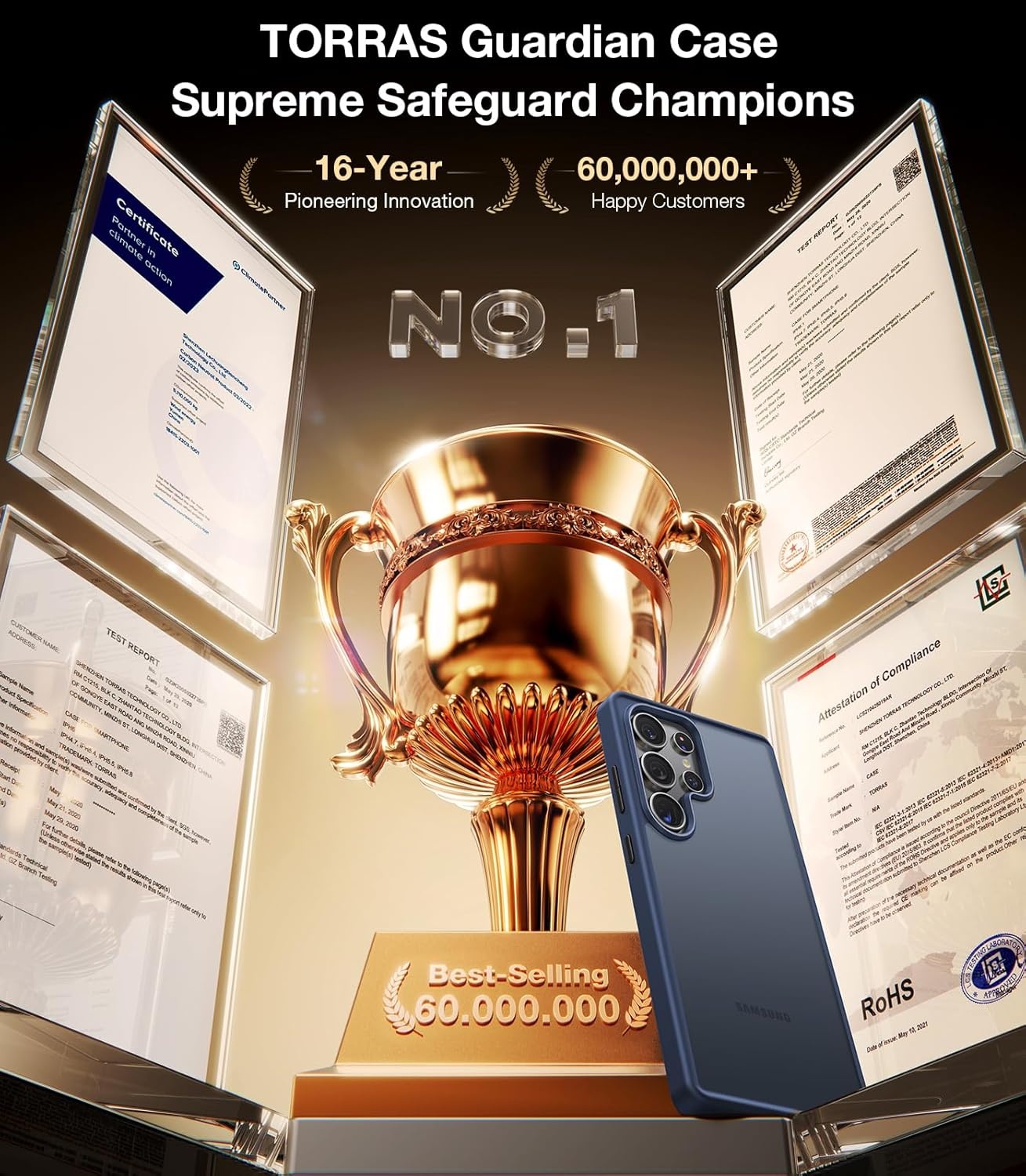 image:imageTORRAS for Samsung Galaxy S26 Ultra Case Clear 2026 Upgraded NonYellowing 12FT MilitaryGrade Protection Transparent Slim Case for Samsung S26 Ultra Case Thin Diamond Clear Hard 69Blue