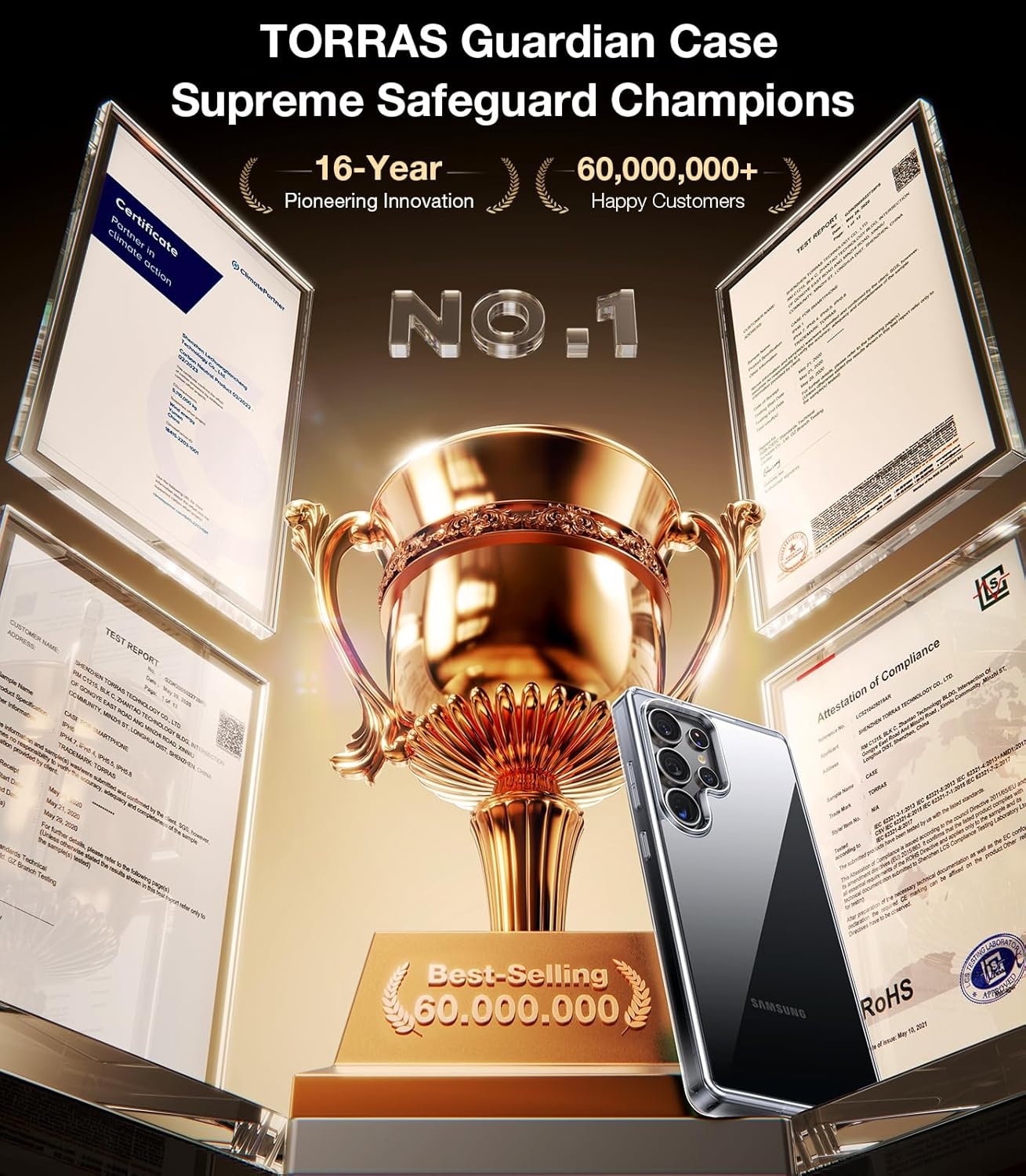 image:imageTORRAS for Samsung Galaxy S26 Ultra Case Clear 2026 Upgraded NonYellowing 12FT MilitaryGrade Protection Transparent Slim Case for Samsung S26 Ultra Case Thin Diamond Clear Hard 69Clear