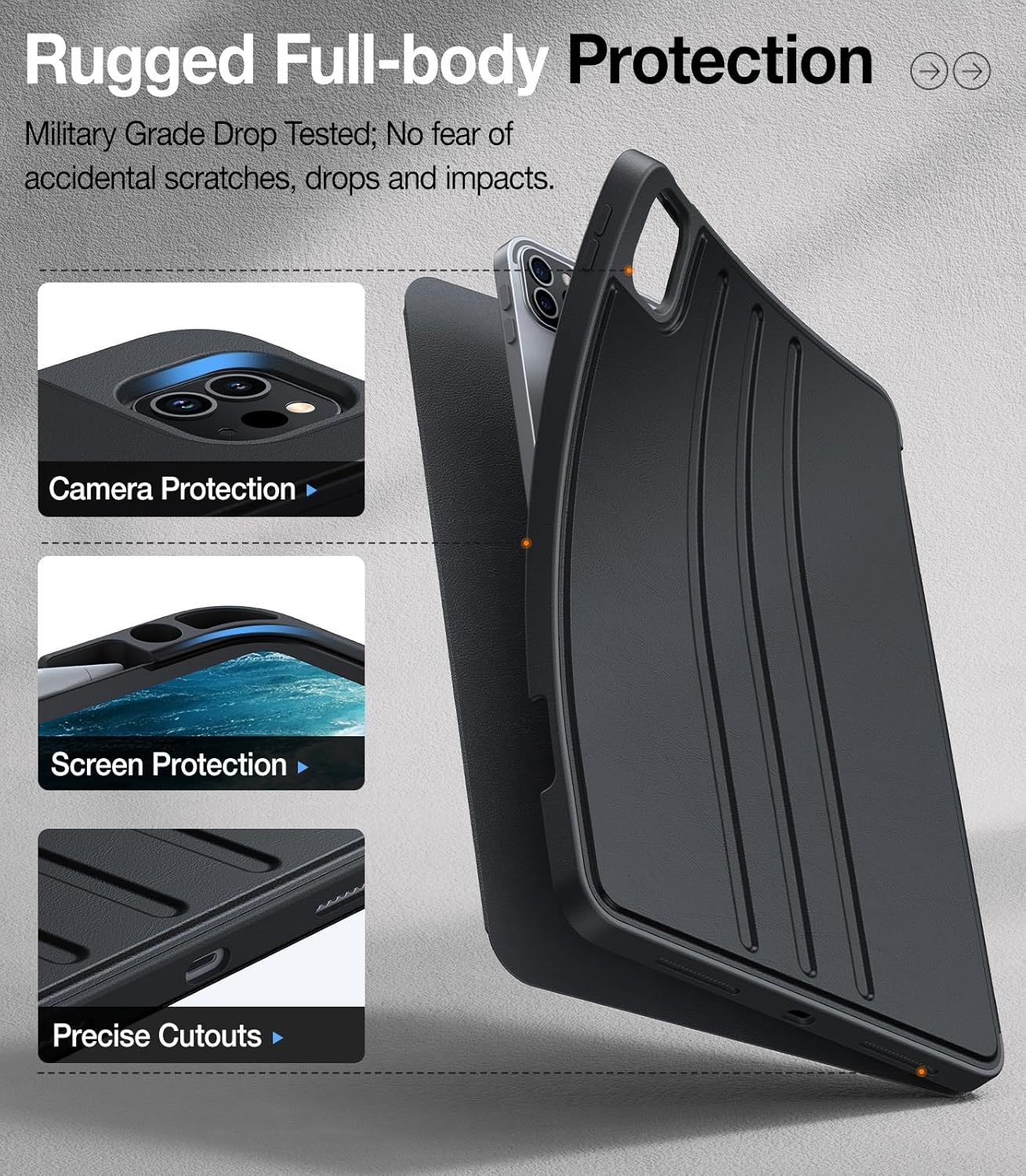image:imageTORRAS for iPad Air 11 inch Case M2M3M4 iPad Air 6th 5th 4th Generation Case with Pencil Holder Auto SleepWake Protective Leather Stand Cover BlackBlack