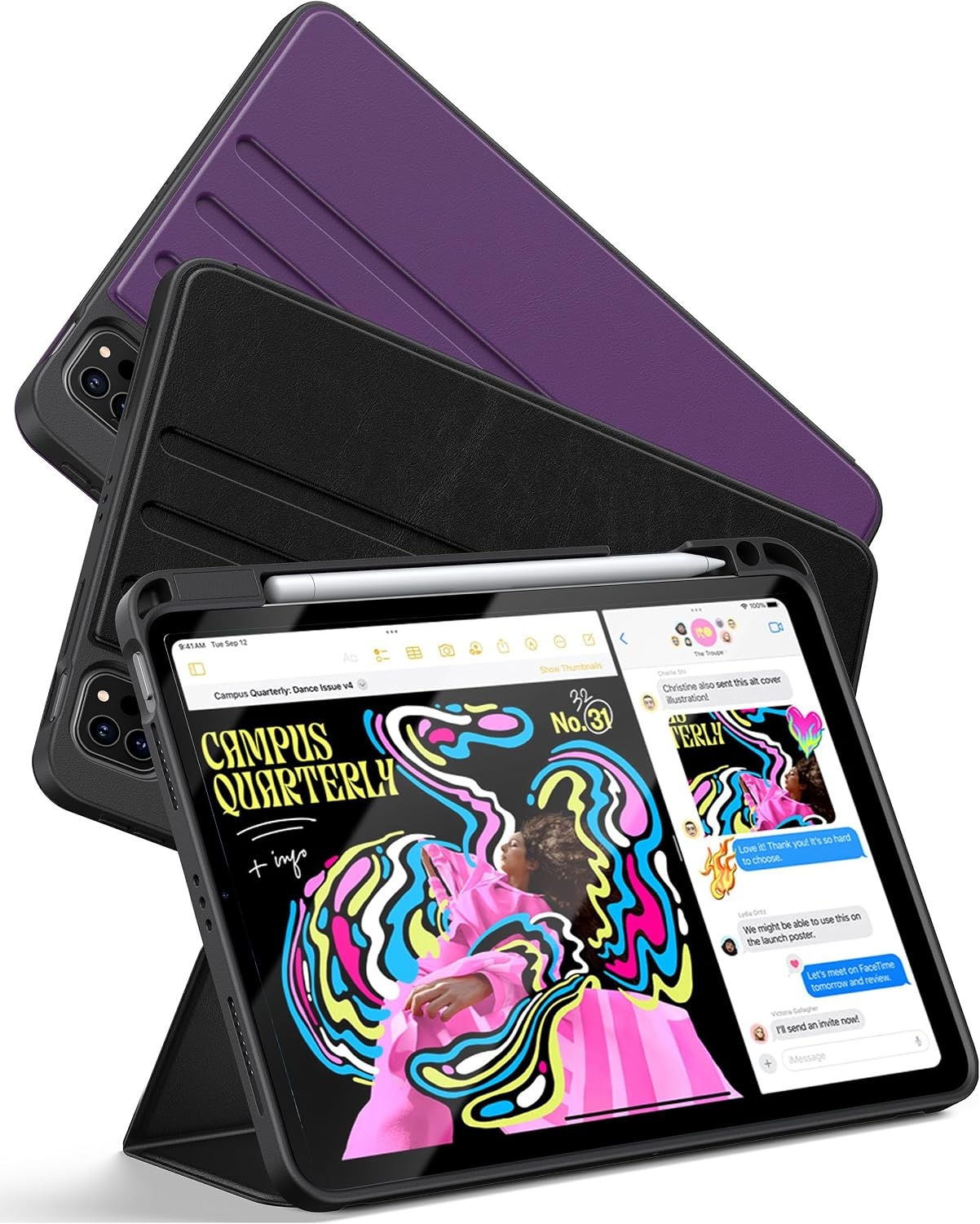 image:imageTORRAS for iPad Air 11 inch Case M2M3M4 iPad Air 6th 5th 4th Generation Case with Pencil Holder Auto SleepWake Protective Leather Stand Cover BlackBlack