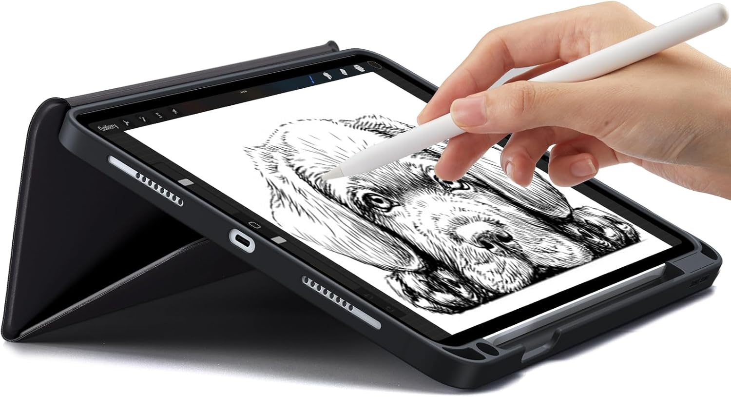 image:imageTORRAS for iPad Air 11 inch Case M2M3M4 iPad Air 6th 5th 4th Generation Case with Pencil Holder Auto SleepWake Protective Leather Stand Cover BlackBlack