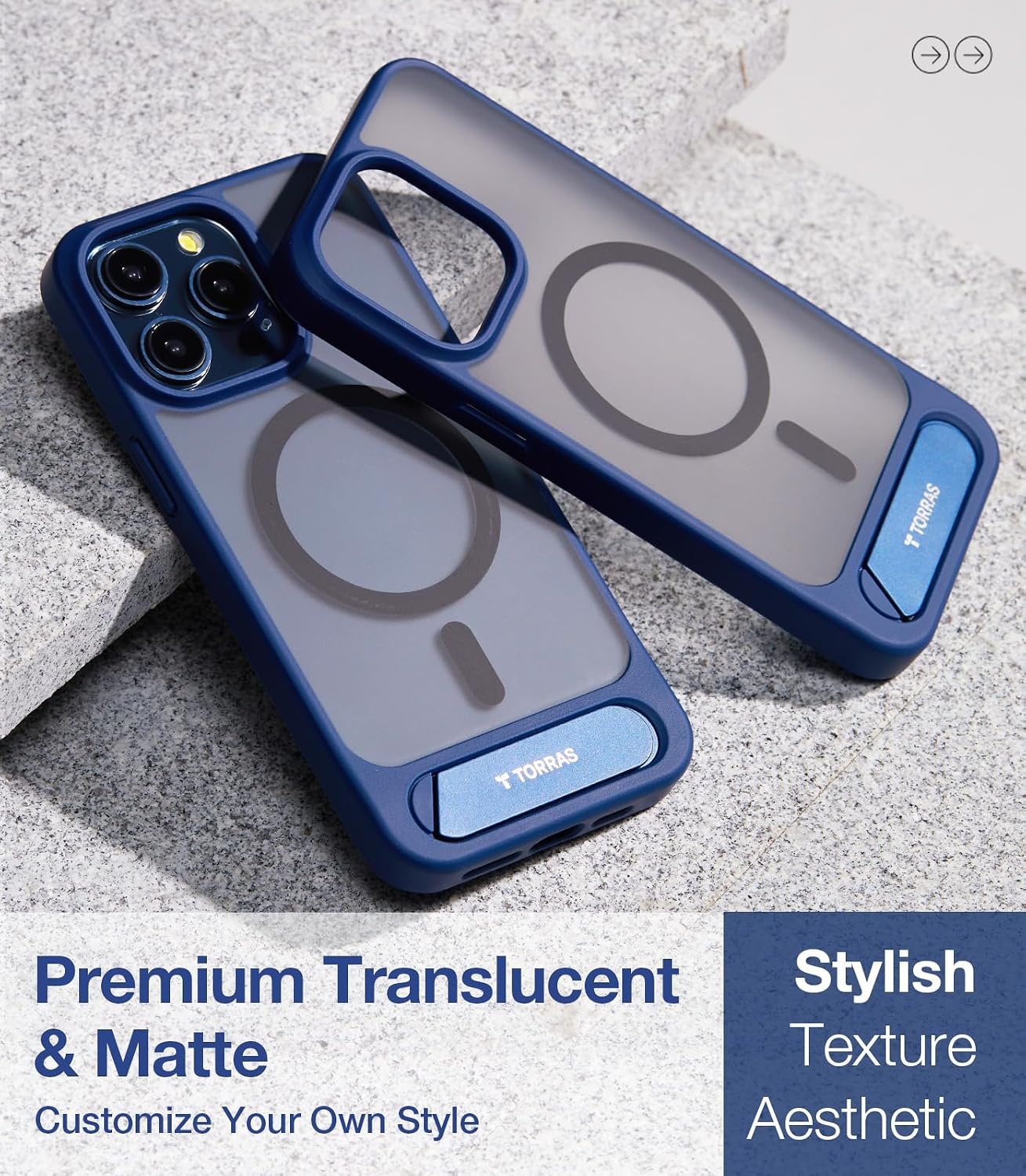 image:imageTORRAS for iPhone 13 Casefor iPhone 14 Case Translucent Black Strong Magnetic amp Seamless Stand Fit for MagSafe MilitaryGrade Drop Protection Sturdy Adjustable Kickstand Slim Matte FinishDeep Blue