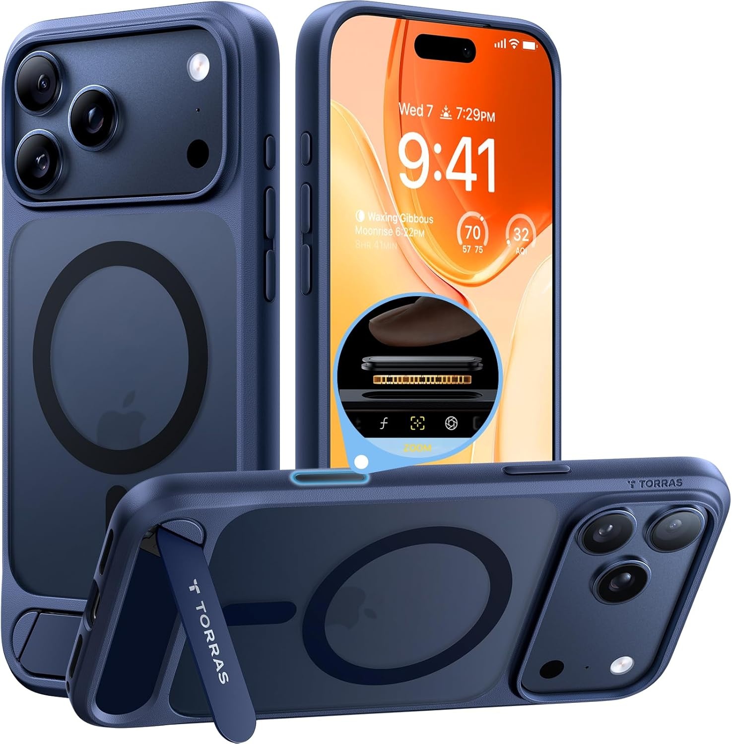 image:imageTORRAS for iPhone 13 Casefor iPhone 14 Case Translucent Black Strong Magnetic amp Seamless Stand Fit for MagSafe MilitaryGrade Drop Protection Sturdy Adjustable Kickstand Slim Matte FinishDeep Blue