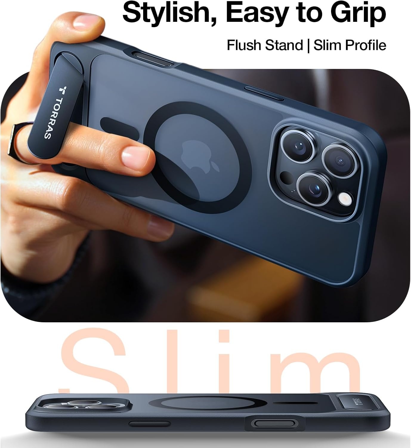 image:imageTORRAS for iPhone 13 Casefor iPhone 14 Case Translucent Black Strong Magnetic amp Seamless Stand Fit for MagSafe MilitaryGrade Drop Protection Sturdy Adjustable Kickstand Slim Matte FinishBlack