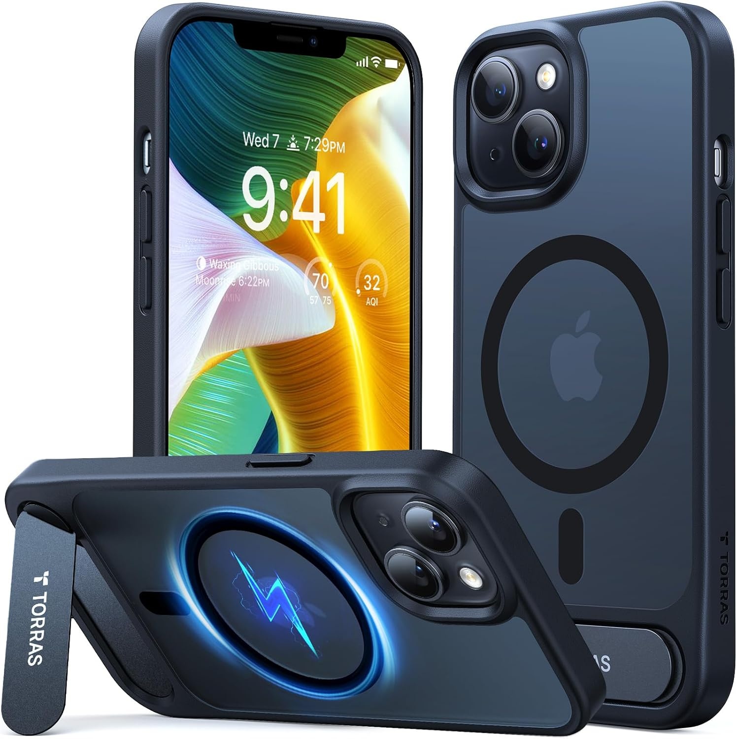 image:imageTORRAS for iPhone 13 Casefor iPhone 14 Case Translucent Black Strong Magnetic amp Seamless Stand Fit for MagSafe MilitaryGrade Drop Protection Sturdy Adjustable Kickstand Slim Matte FinishBlack