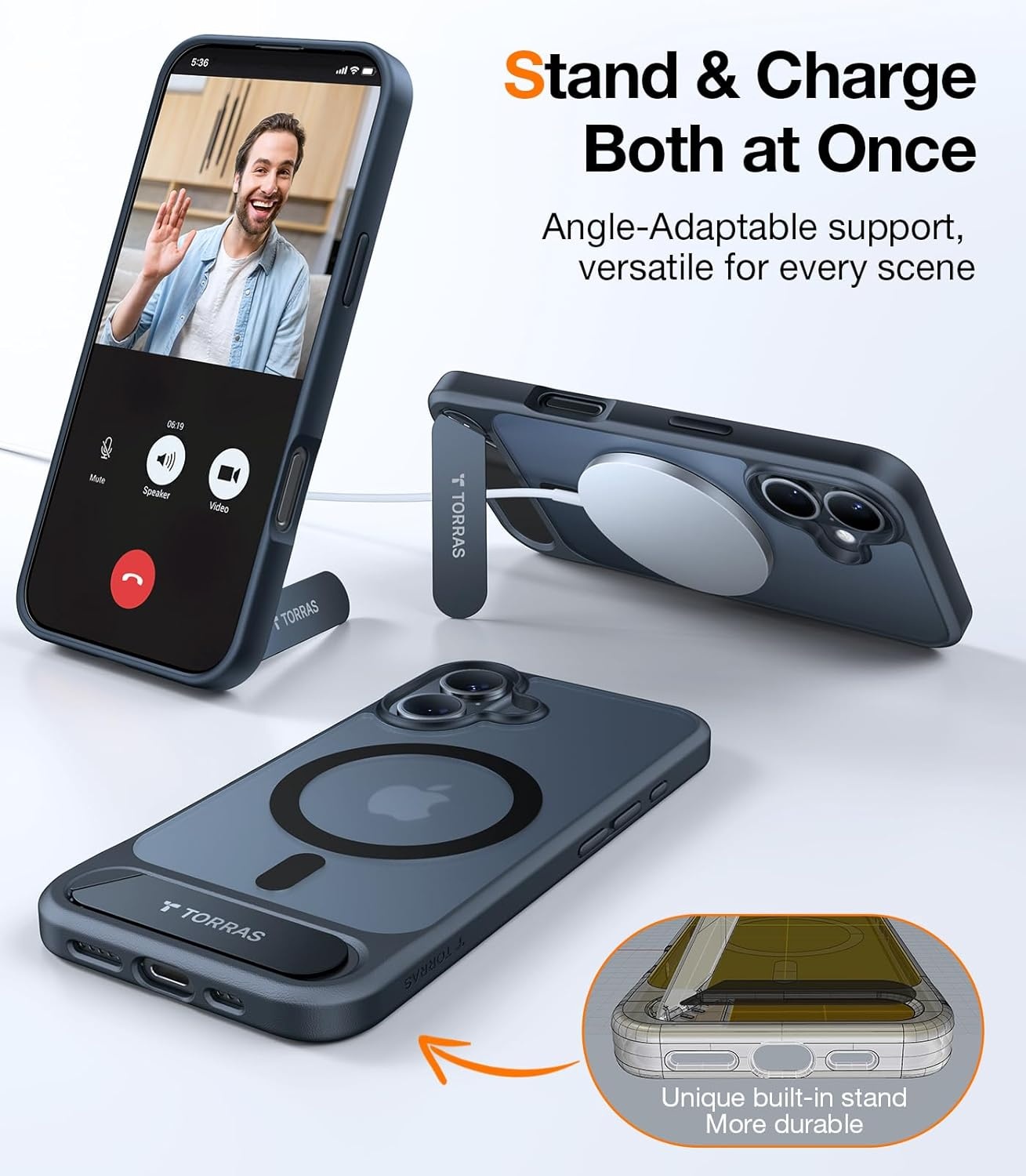 image:imageTORRAS for iPhone 13 Casefor iPhone 14 Case Translucent Black Strong Magnetic amp Seamless Stand Fit for MagSafe MilitaryGrade Drop Protection Sturdy Adjustable Kickstand Slim Matte FinishBlack