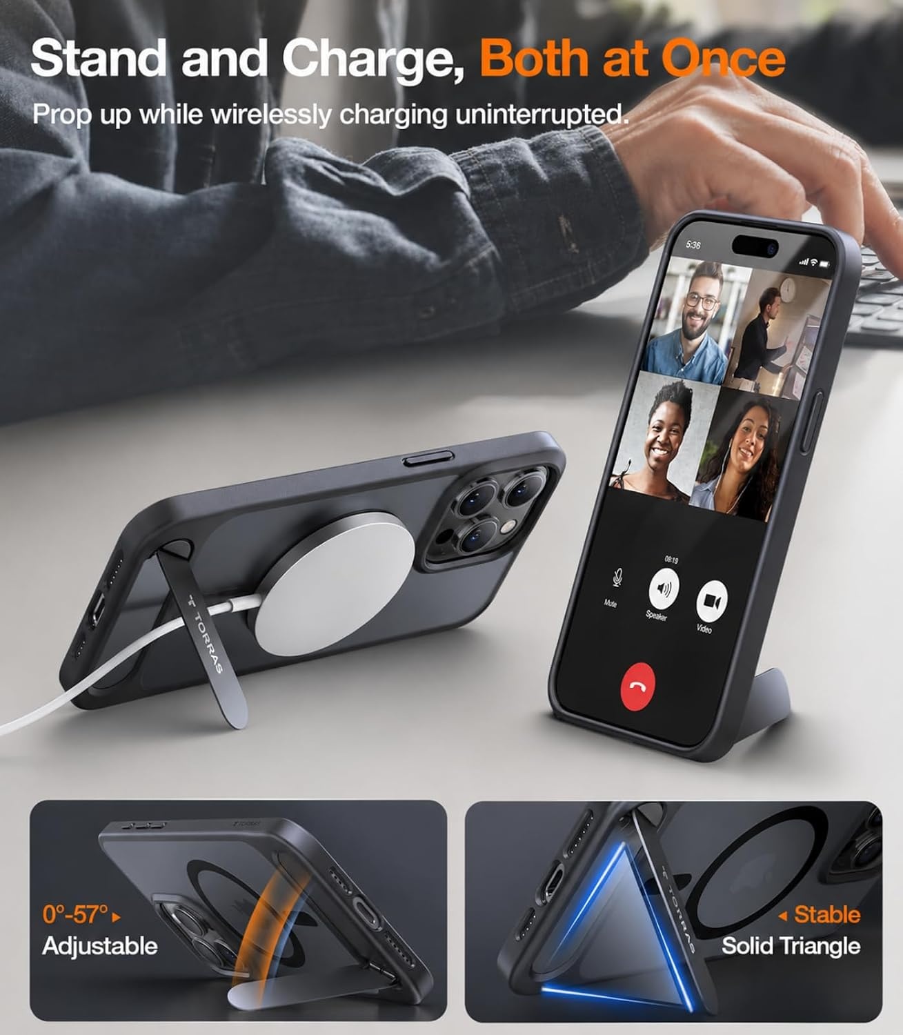 image:imageTORRAS for iPhone 13 Casefor iPhone 14 Case Translucent Black Strong Magnetic amp Seamless Stand Fit for MagSafe MilitaryGrade Drop Protection Sturdy Adjustable Kickstand Slim Matte FinishBlack