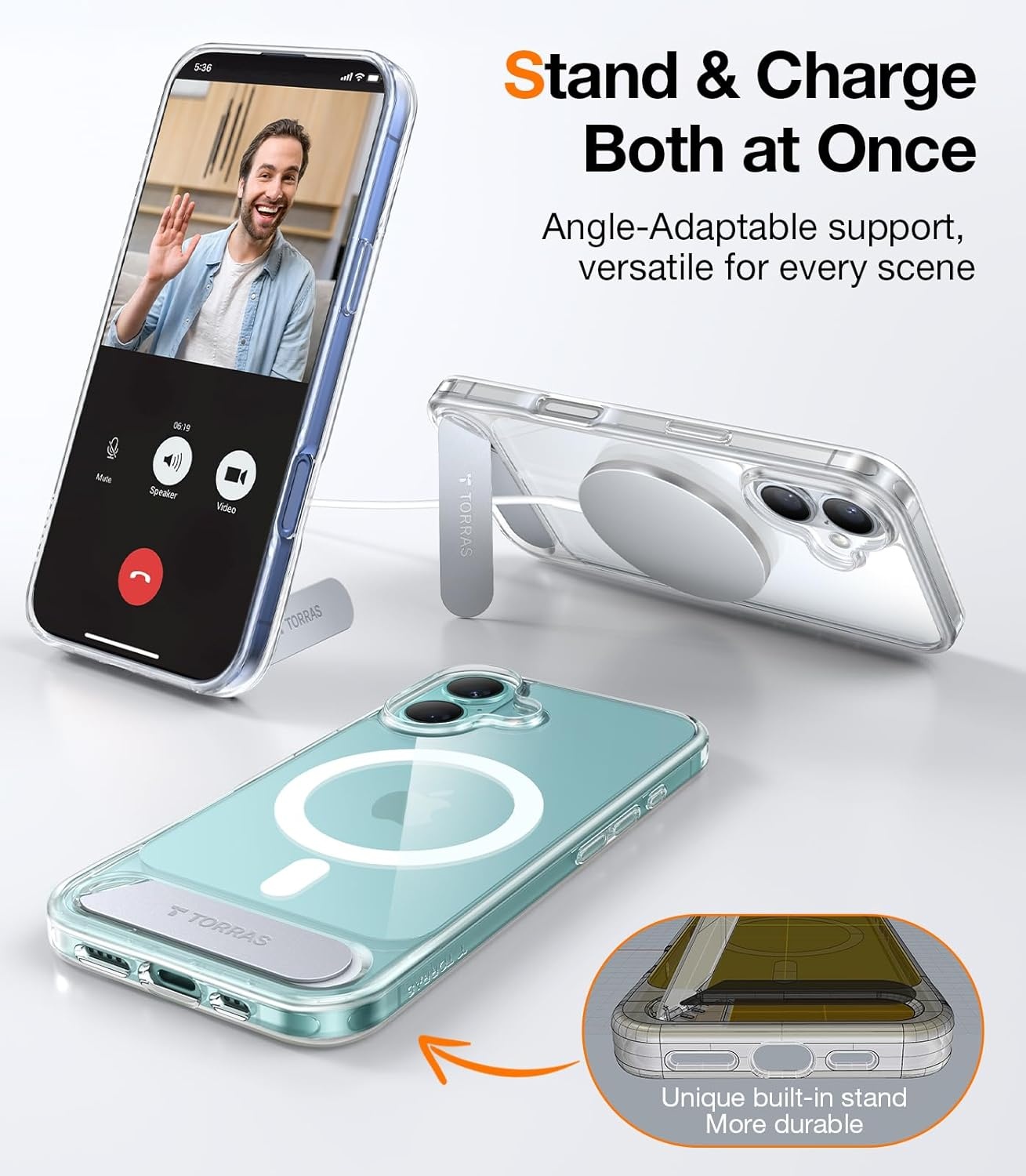 image:imageTORRAS for iPhone 13 Casefor iPhone 14 Case Translucent Black Strong Magnetic amp Seamless Stand Fit for MagSafe MilitaryGrade Drop Protection Sturdy Adjustable Kickstand Slim Matte FinishClear