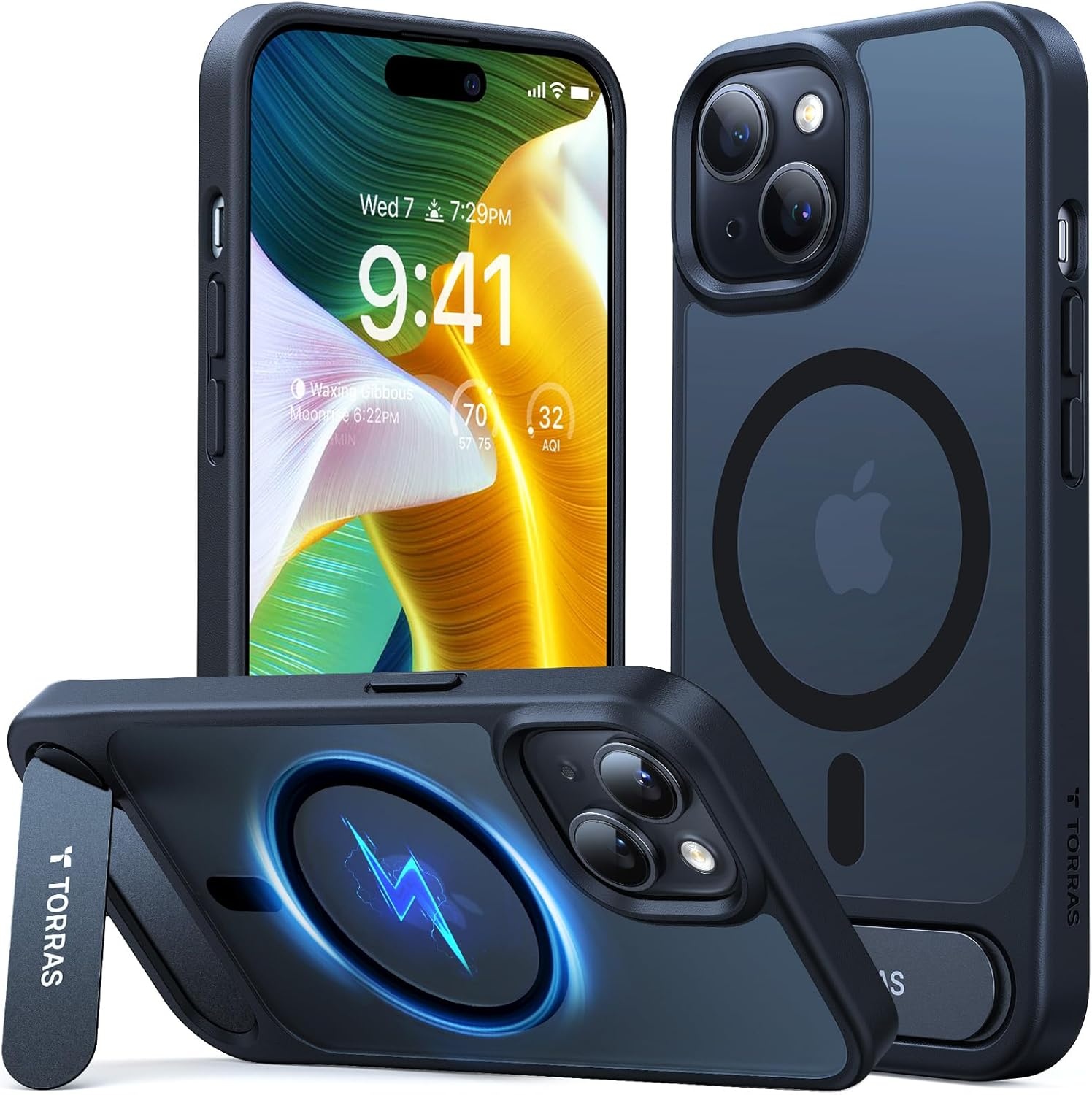 image:imageTORRAS for iPhone 13 Casefor iPhone 14 Case Translucent Black Strong Magnetic amp Seamless Stand Fit for MagSafe MilitaryGrade Drop Protection Sturdy Adjustable Kickstand Slim Matte FinishBlack