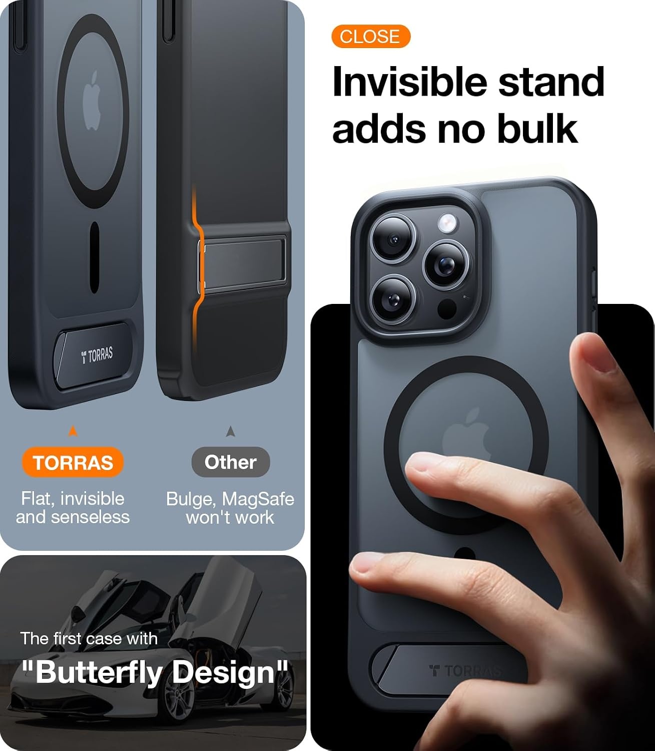 image:imageTORRAS for iPhone 13 Casefor iPhone 14 Case Translucent Black Strong Magnetic amp Seamless Stand Fit for MagSafe MilitaryGrade Drop Protection Sturdy Adjustable Kickstand Slim Matte FinishBlack