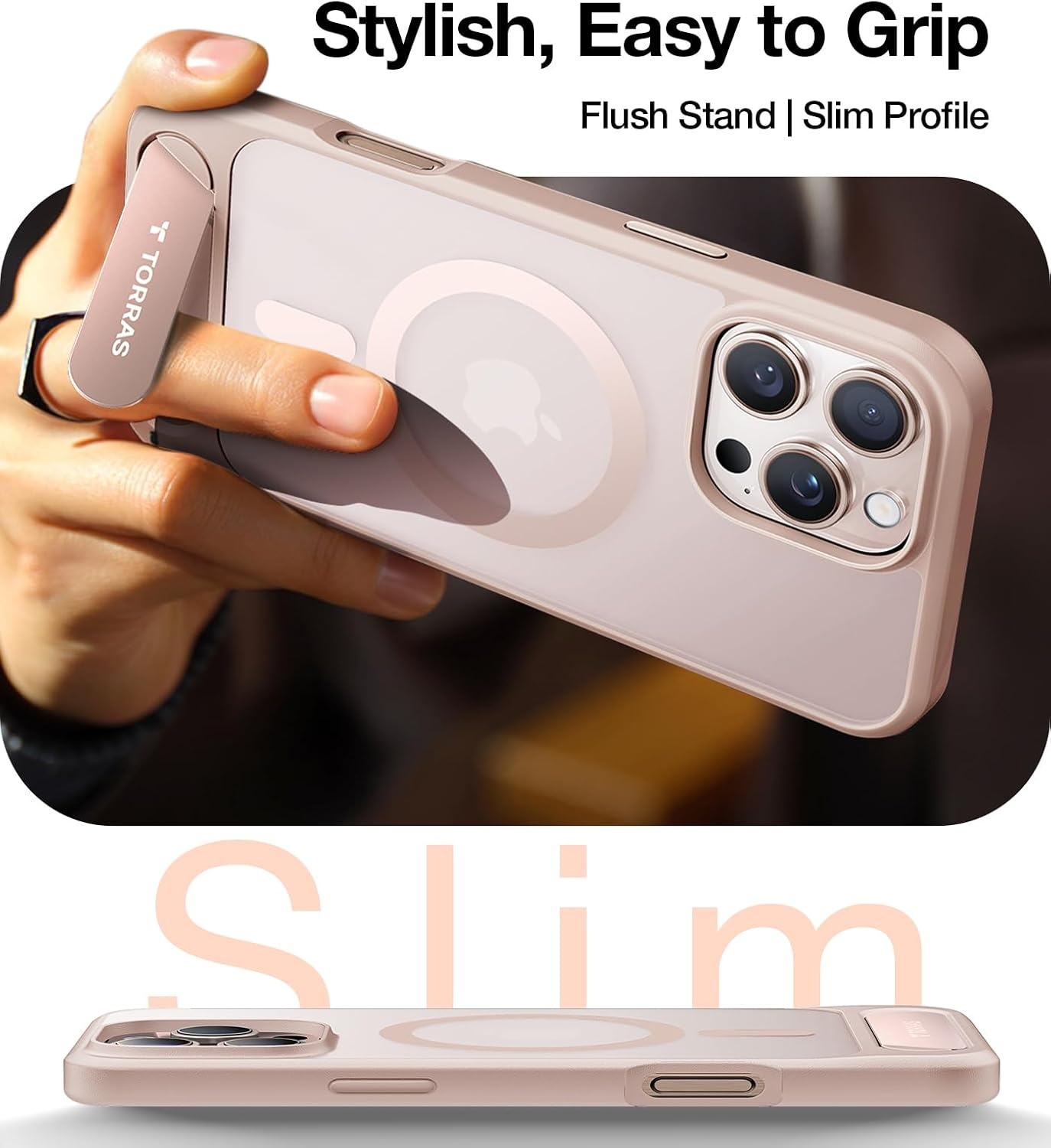 image:imageTORRAS for iPhone 13 Casefor iPhone 14 Case Translucent Black Strong Magnetic amp Seamless Stand Fit for MagSafe MilitaryGrade Drop Protection Sturdy Adjustable Kickstand Slim Matte FinishDesert Titanium Gold