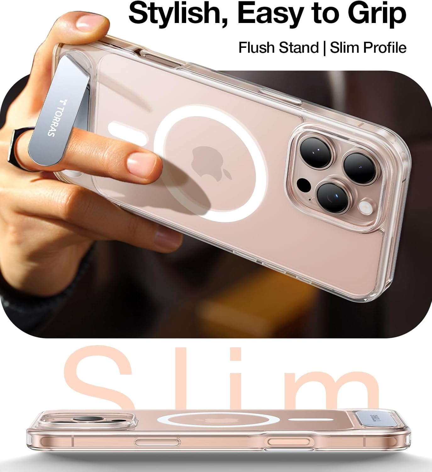 image:imageTORRAS for iPhone 13 Casefor iPhone 14 Case Translucent Black Strong Magnetic amp Seamless Stand Fit for MagSafe MilitaryGrade Drop Protection Sturdy Adjustable Kickstand Slim Matte FinishClear