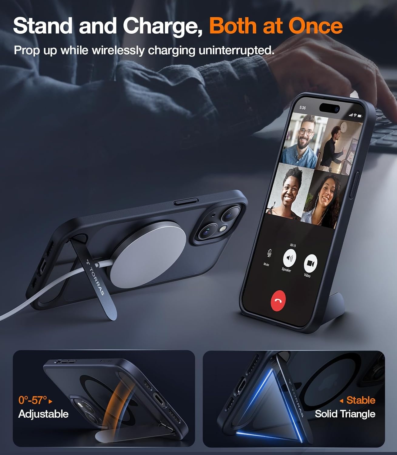 image:imageTORRAS for iPhone 13 Casefor iPhone 14 Case Translucent Black Strong Magnetic amp Seamless Stand Fit for MagSafe MilitaryGrade Drop Protection Sturdy Adjustable Kickstand Slim Matte FinishBlack