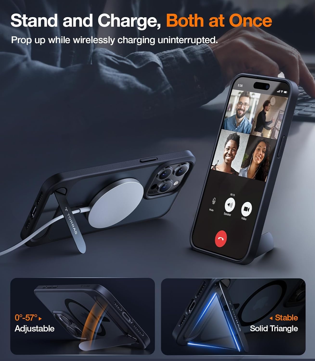 image:imageTORRAS for iPhone 13 Casefor iPhone 14 Case Translucent Black Strong Magnetic amp Seamless Stand Fit for MagSafe MilitaryGrade Drop Protection Sturdy Adjustable Kickstand Slim Matte FinishBlack