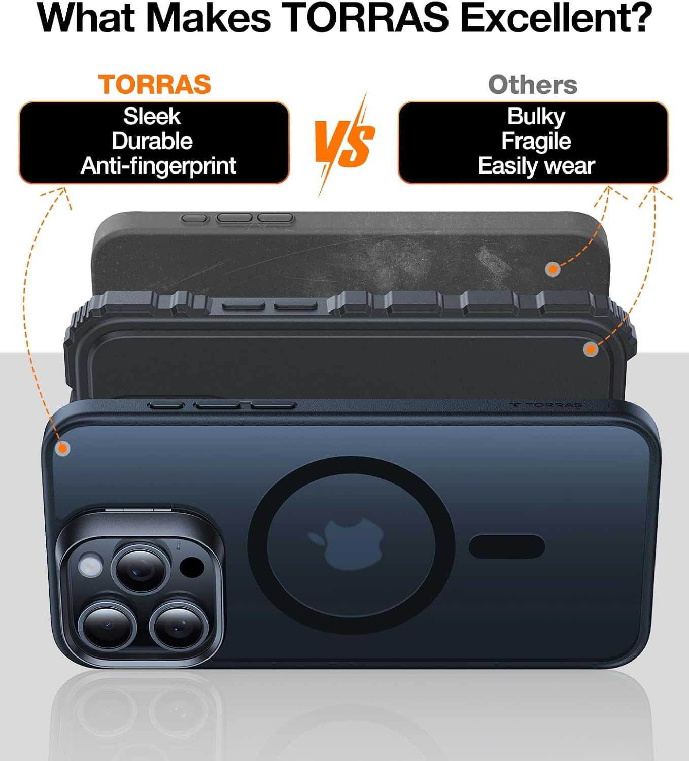 image:imageTORRAS for iPhone 15 Pro Max Case Compatible with MagSafe MilitaryGrade Shockproof Build in Invisible Stand Magnetic Translucent Slim Hard Back Soft Edge AntiScratch Frost Black