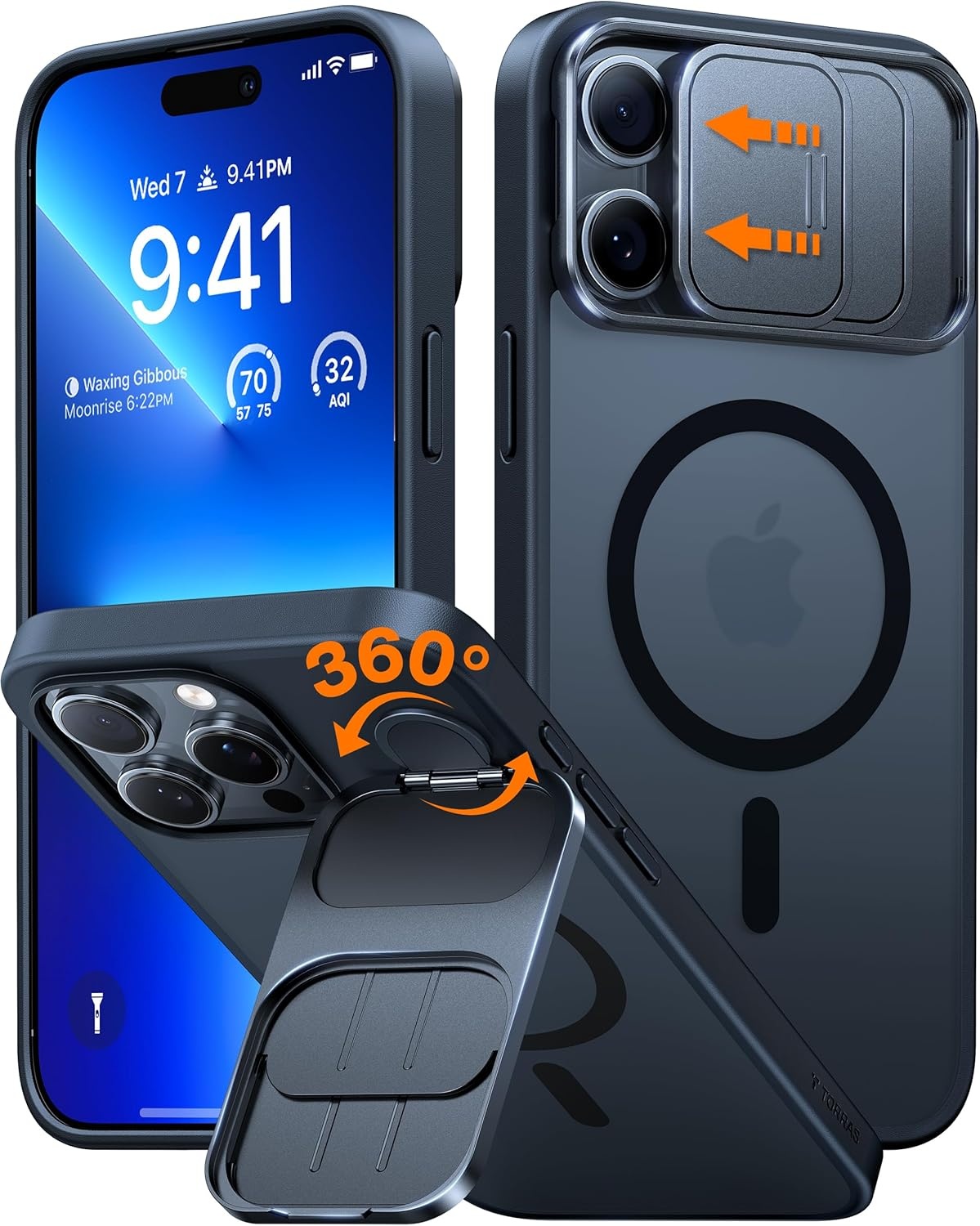 image:imageTORRAS for iPhone 16 Pro Case with Slide Camera Cover amp Rotatable Kickstand Magnetic Shockproof Military Grade Drop Protection Fit for MagSafe AntiScratch amp AntiFingerprint Translucent BlackBlack