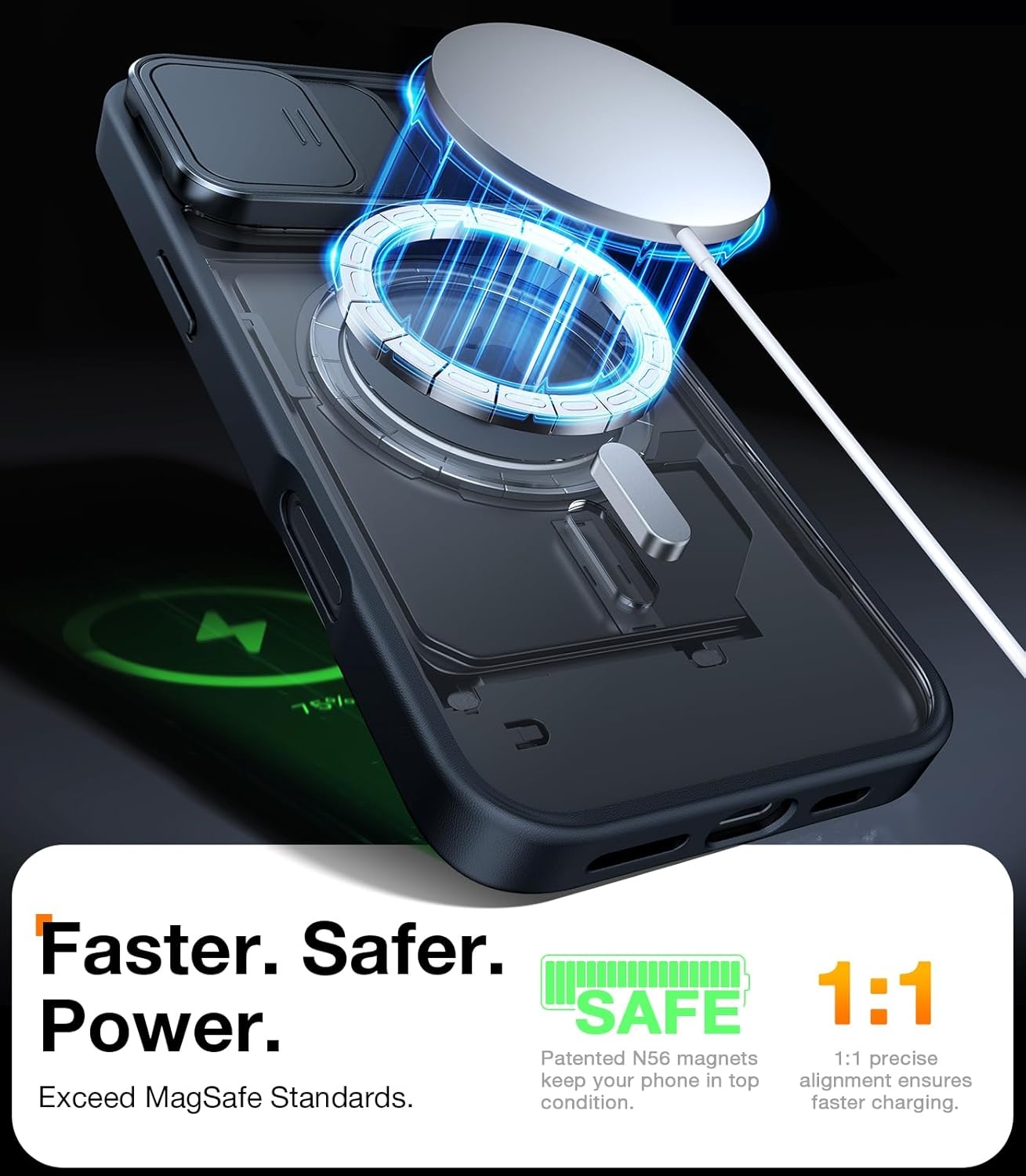 image:imageTORRAS for iPhone 16 Pro Case with Slide Camera Cover amp Rotatable Kickstand Magnetic Shockproof Military Grade Drop Protection Fit for MagSafe AntiScratch amp AntiFingerprint Translucent BlackBlack