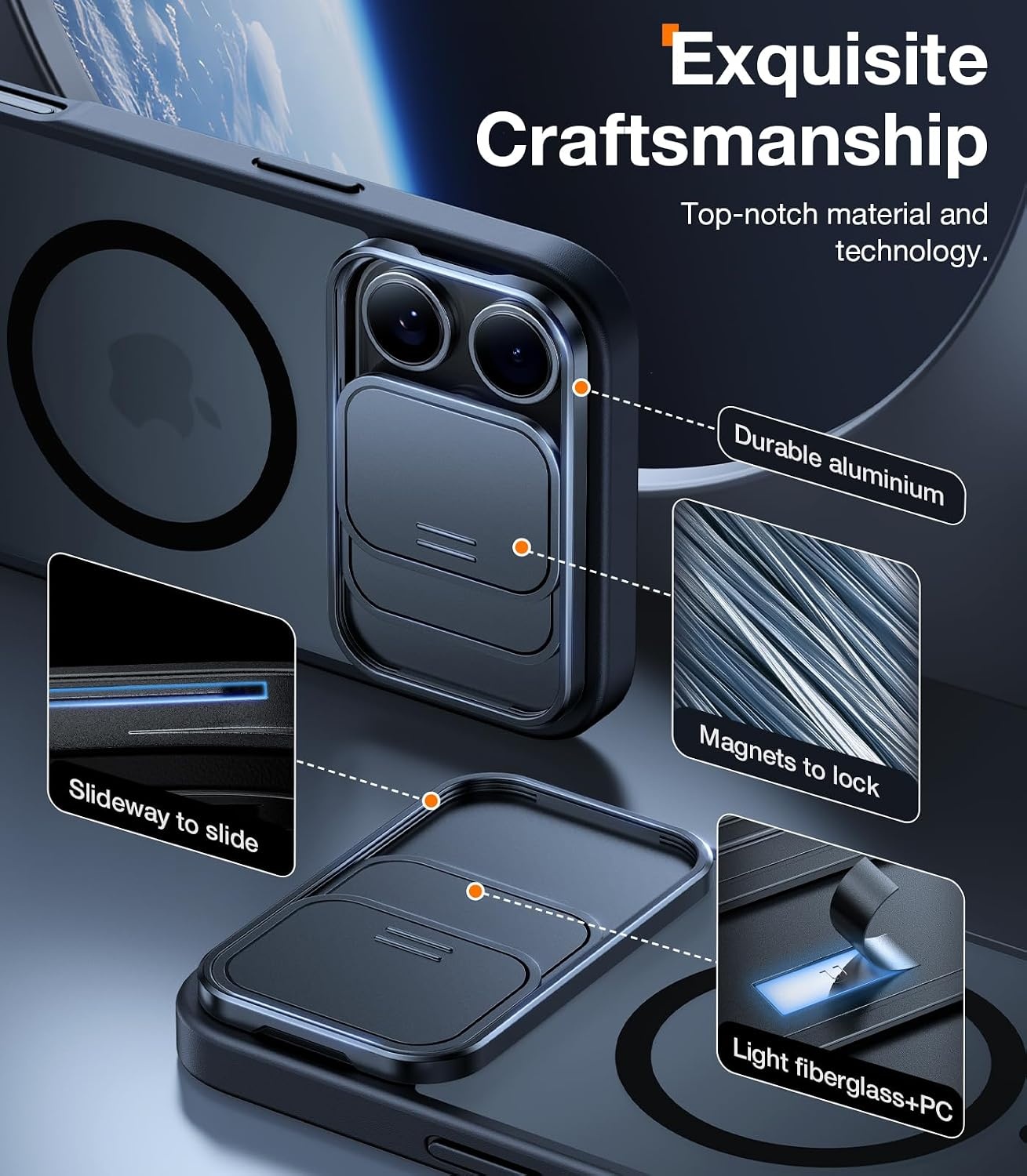 image:imageTORRAS for iPhone 16 Pro Case with Slide Camera Cover amp Rotatable Kickstand Magnetic Shockproof Military Grade Drop Protection Fit for MagSafe AntiScratch amp AntiFingerprint Translucent BlackBlack