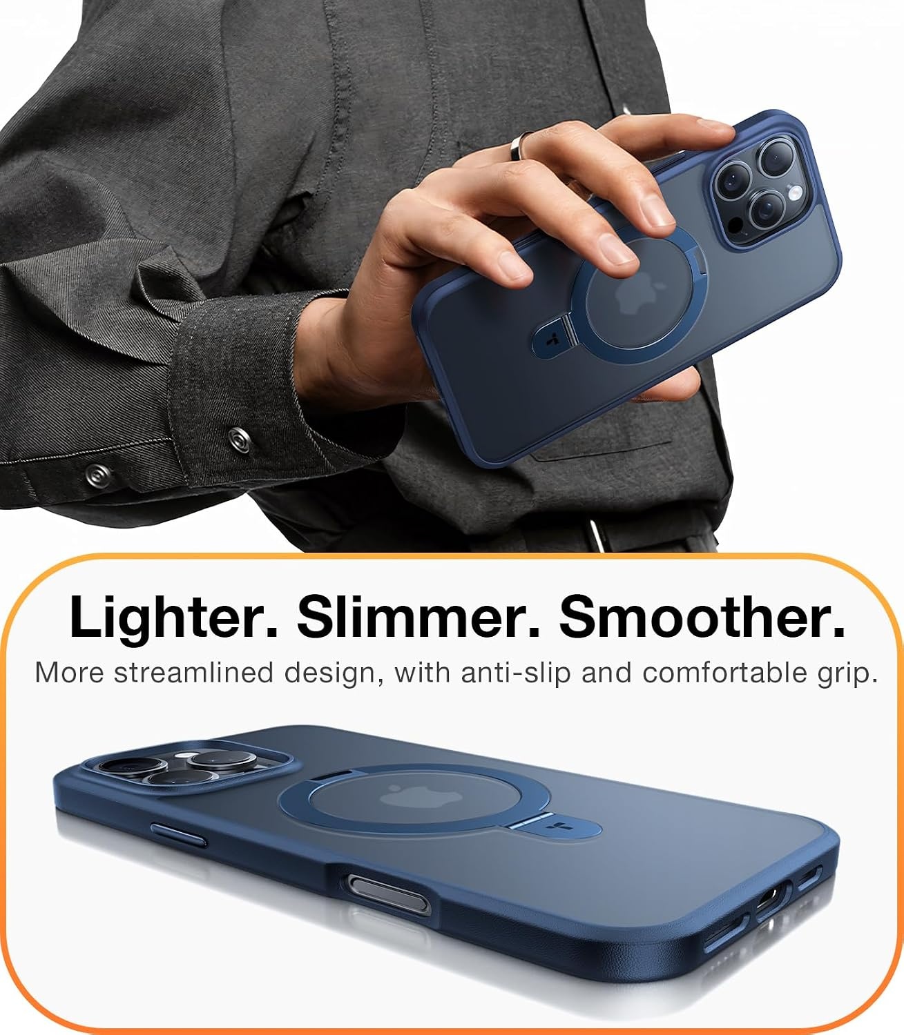 image:imageTORRAS for iPhone 16 Pro Max Case Clear with Stand Fit for MagSafeShockproof Military Grade Protection Slim Magnetic Phone Case for iPhone 16 Pro Max 69 2024 ClearNavy Blue