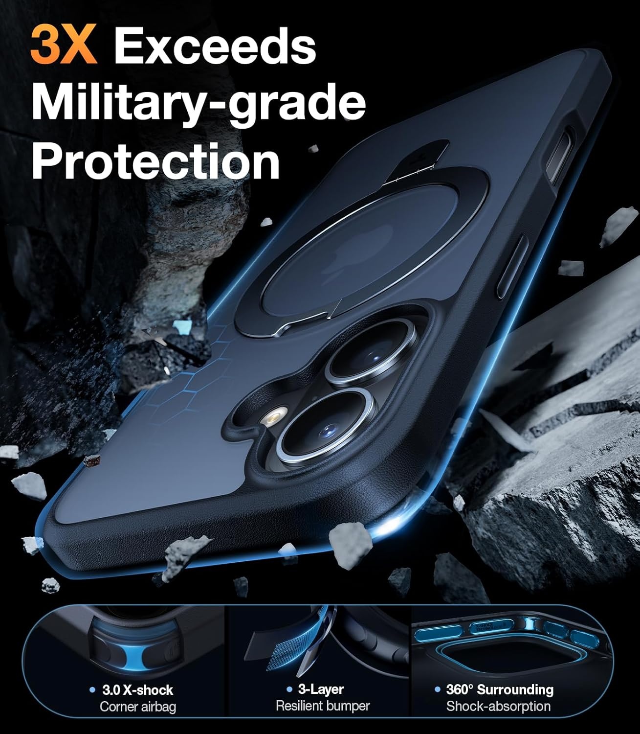 image:imageTORRAS for iPhone 16 Pro Max Case Clear with Stand Fit for MagSafeShockproof Military Grade Protection Slim Magnetic Phone Case for iPhone 16 Pro Max 69 2024 ClearBlack