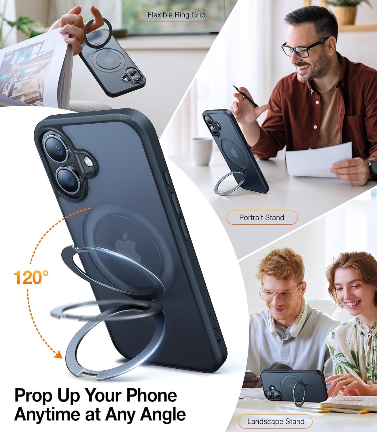 image:imageTORRAS for iPhone 16 Pro Max Case Clear with Stand Fit for MagSafeShockproof Military Grade Protection Slim Magnetic Phone Case for iPhone 16 Pro Max 69 2024 ClearBlack