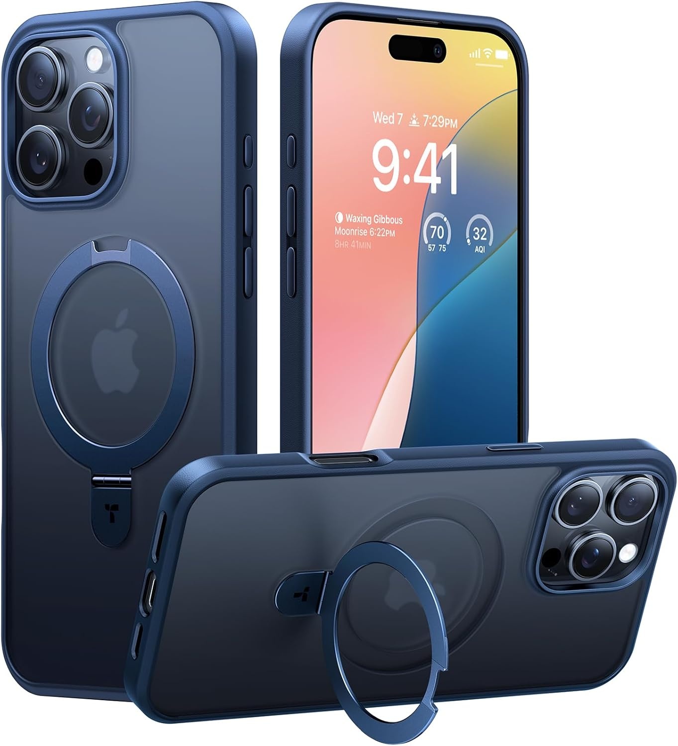 image:imageTORRAS for iPhone 16 Pro Max Case Clear with Stand Fit for MagSafeShockproof Military Grade Protection Slim Magnetic Phone Case for iPhone 16 Pro Max 69 2024 ClearNavy Blue