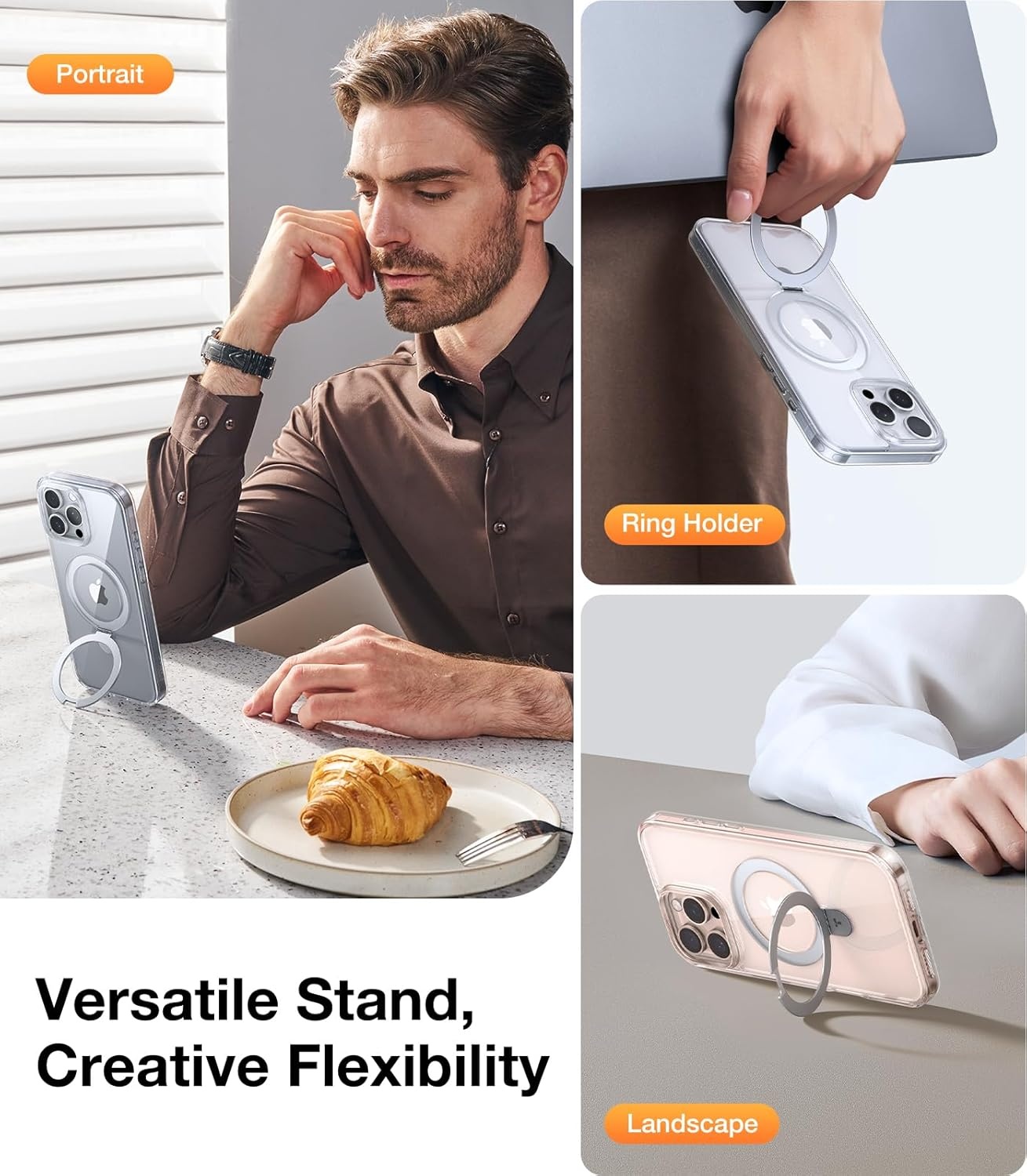 image:imageTORRAS for iPhone 16 Pro Max Case Clear with Stand Fit for MagSafeShockproof Military Grade Protection Slim Magnetic Phone Case for iPhone 16 Pro Max 69 2024 ClearCrystal Clear