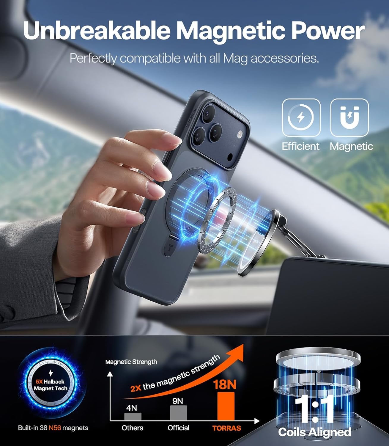 image:imageTORRAS for iPhone 16 Pro Max Case Clear with Stand Fit for MagSafeShockproof Military Grade Protection Slim Magnetic Phone Case for iPhone 16 Pro Max 69 2024 ClearBlack