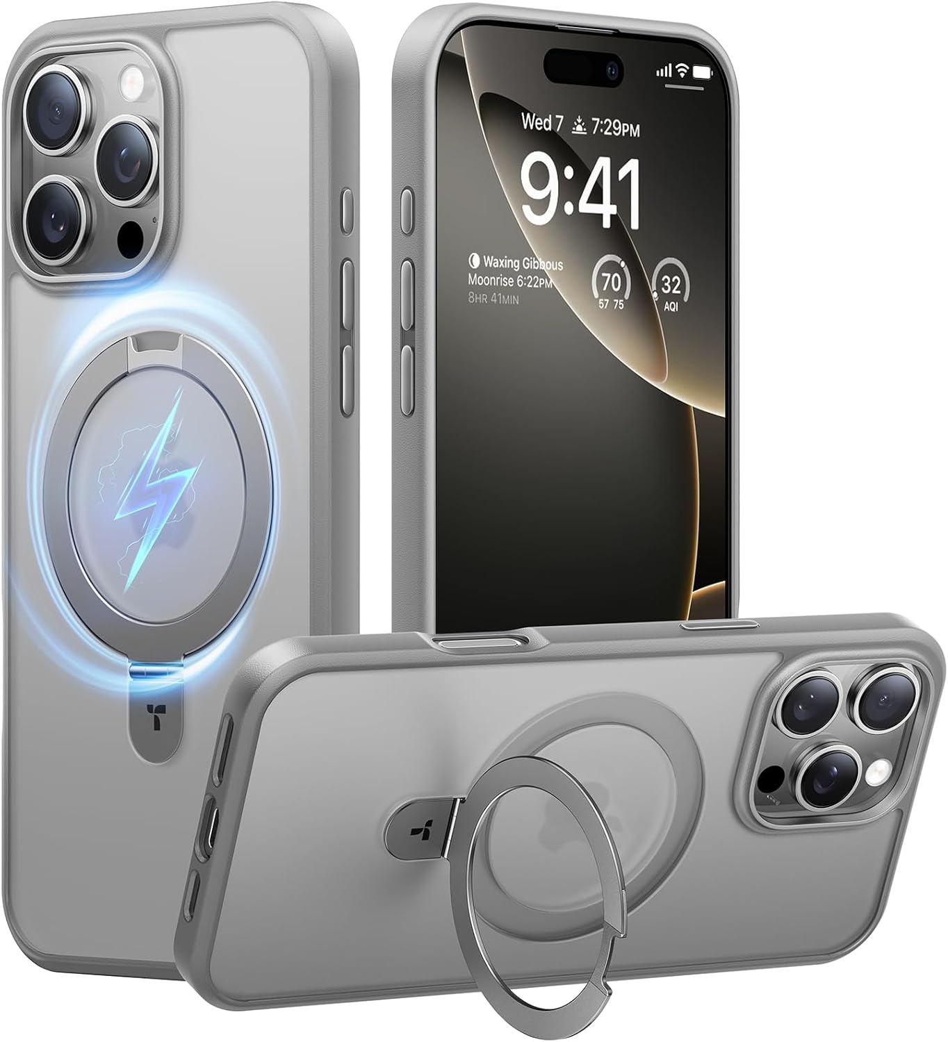 image:imageTORRAS for iPhone 16 Pro Max Case Clear with Stand Fit for MagSafeShockproof Military Grade Protection Slim Magnetic Phone Case for iPhone 16 Pro Max 69 2024 ClearNatural Titanium