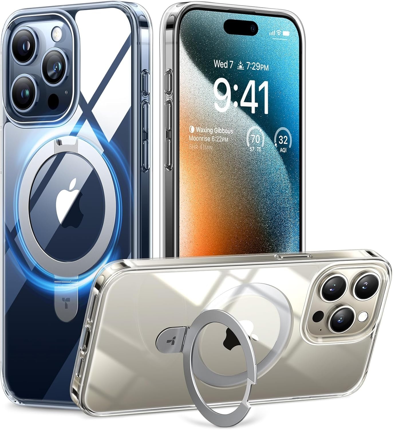 image:imageTORRAS for iPhone 16 Pro Max Case Clear with Stand Fit for MagSafeShockproof Military Grade Protection Slim Magnetic Phone Case for iPhone 16 Pro Max 69 2024 ClearCrystal Clear