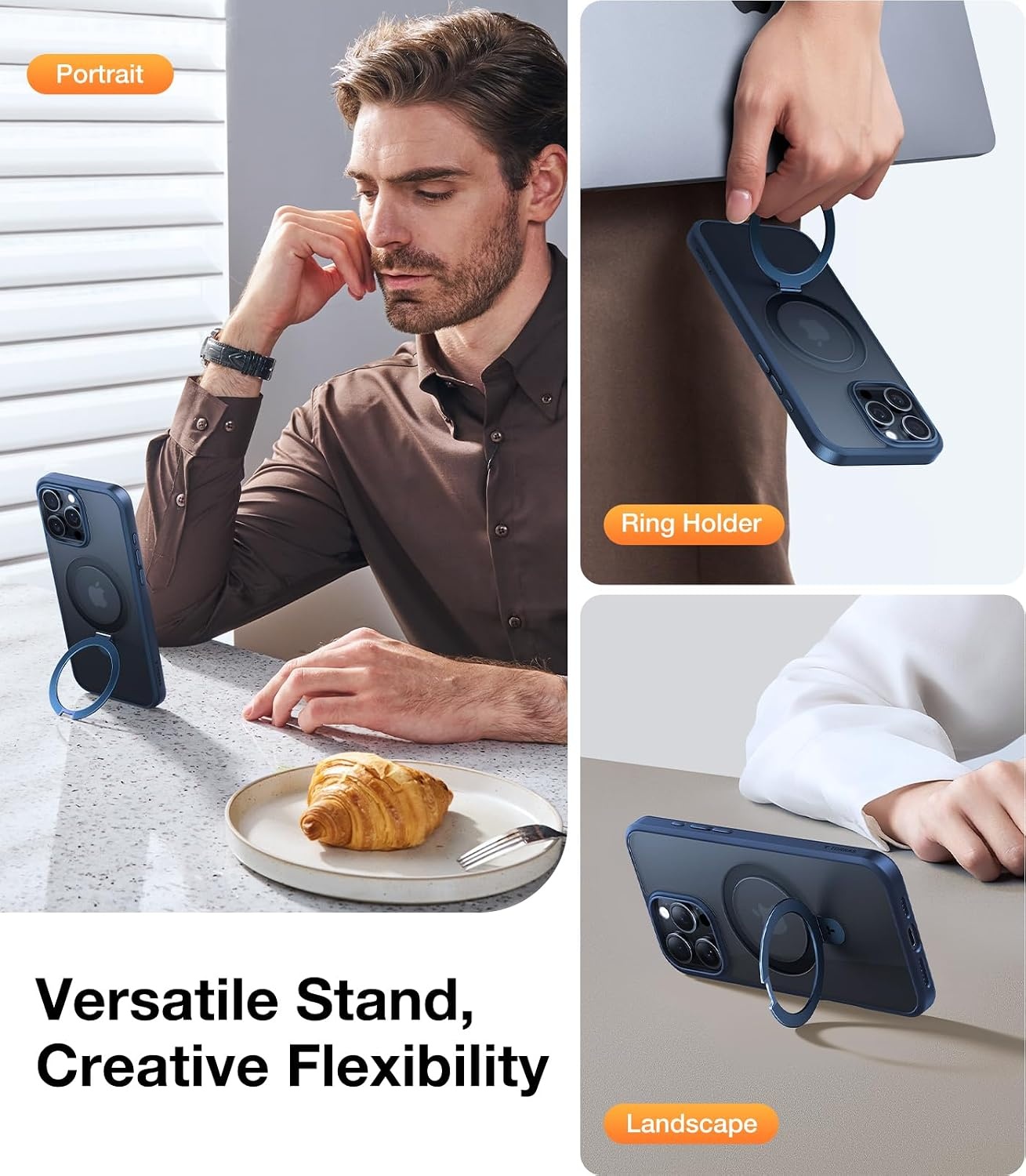 image:imageTORRAS for iPhone 16 Pro Max Case Clear with Stand Fit for MagSafeShockproof Military Grade Protection Slim Magnetic Phone Case for iPhone 16 Pro Max 69 2024 ClearNavy Blue