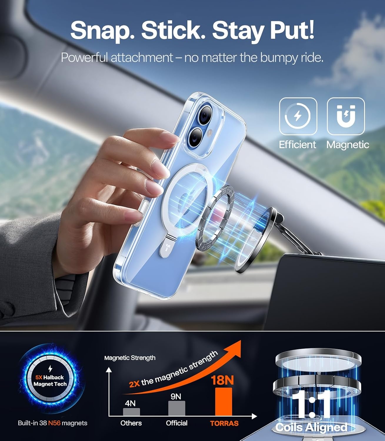 image:imageTORRAS for iPhone 16 Pro Max Case Clear with Stand Fit for MagSafeShockproof Military Grade Protection Slim Magnetic Phone Case for iPhone 16 Pro Max 69 2024 ClearCrystal Clear