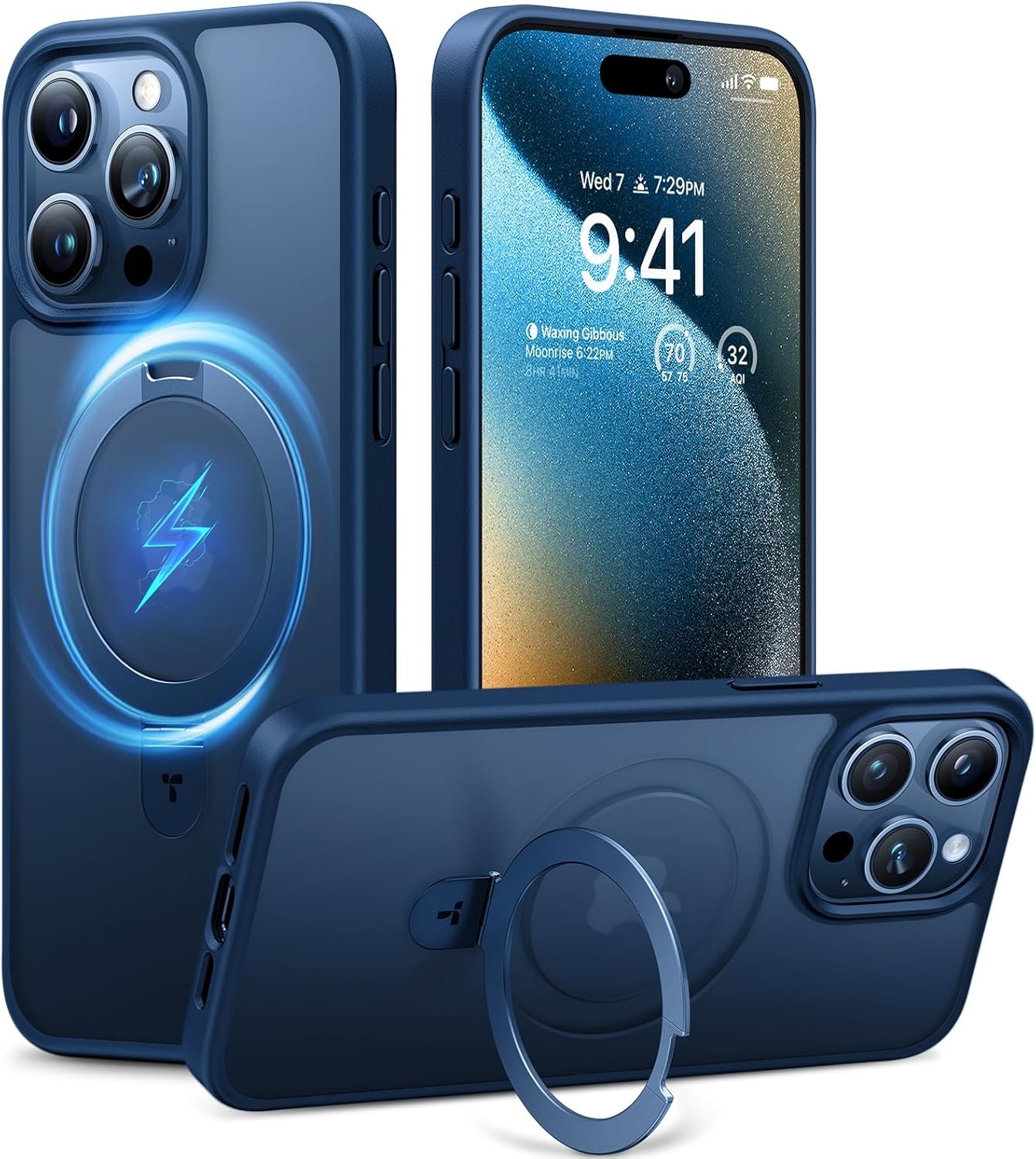 image:imageTORRAS for iPhone 16 Pro Max Case Clear with Stand Fit for MagSafeShockproof Military Grade Protection Slim Magnetic Phone Case for iPhone 16 Pro Max 69 2024 ClearNavy Blue