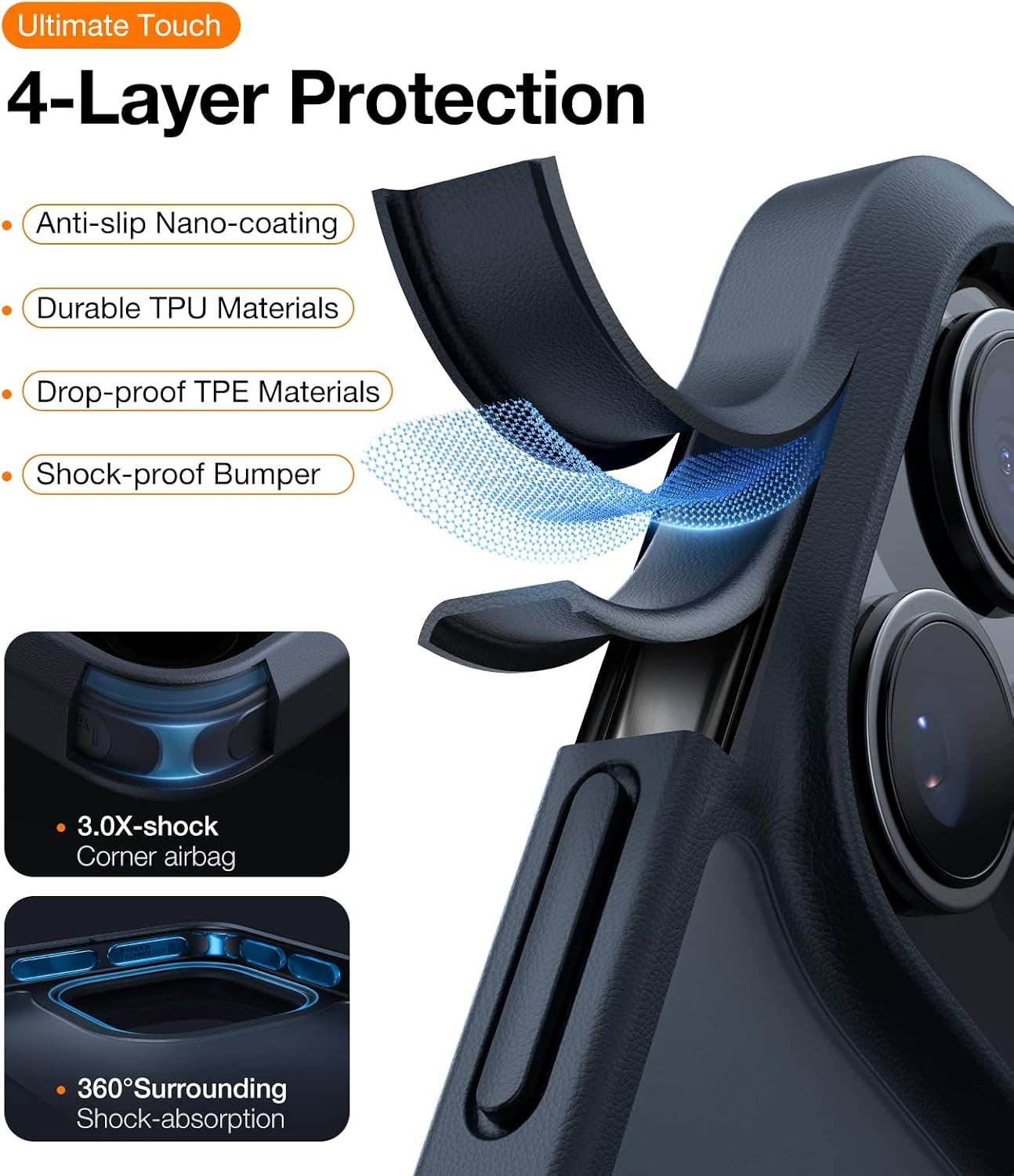image:imageTORRAS for iPhone 17 Pro Case Beyond MilitaryGrade Protection Camera Control Button DIY Buttons Translucent Matte Slim Thin Shockproof Hard Back AntiScratch case for iPhone 17 Pro Deep BlueBlack