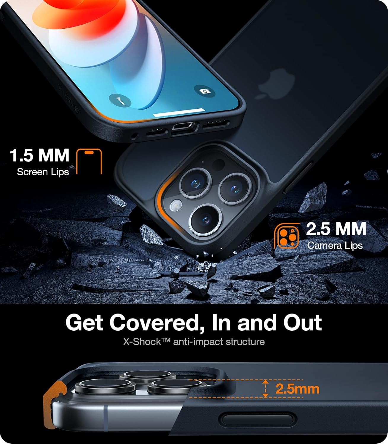 image:imageTORRAS for iPhone 17 Pro Case Beyond MilitaryGrade Protection Camera Control Button DIY Buttons Translucent Matte Slim Thin Shockproof Hard Back AntiScratch case for iPhone 17 Pro Deep BlueBlack