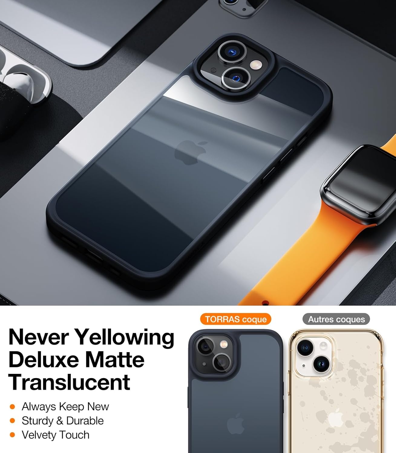 image:imageTORRAS for iPhone 17 Pro Case Beyond MilitaryGrade Protection Camera Control Button DIY Buttons Translucent Matte Slim Thin Shockproof Hard Back AntiScratch case for iPhone 17 Pro Deep BlueBlack