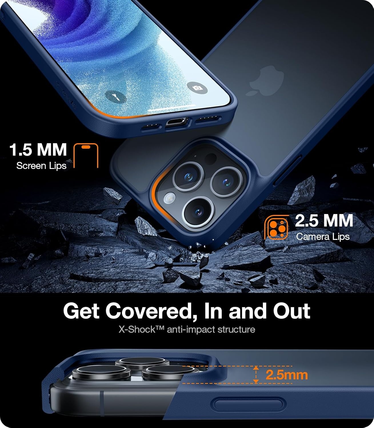 image:imageTORRAS for iPhone 17 Pro Case Beyond MilitaryGrade Protection Camera Control Button DIY Buttons Translucent Matte Slim Thin Shockproof Hard Back AntiScratch case for iPhone 17 Pro Deep BlueNavy Blue