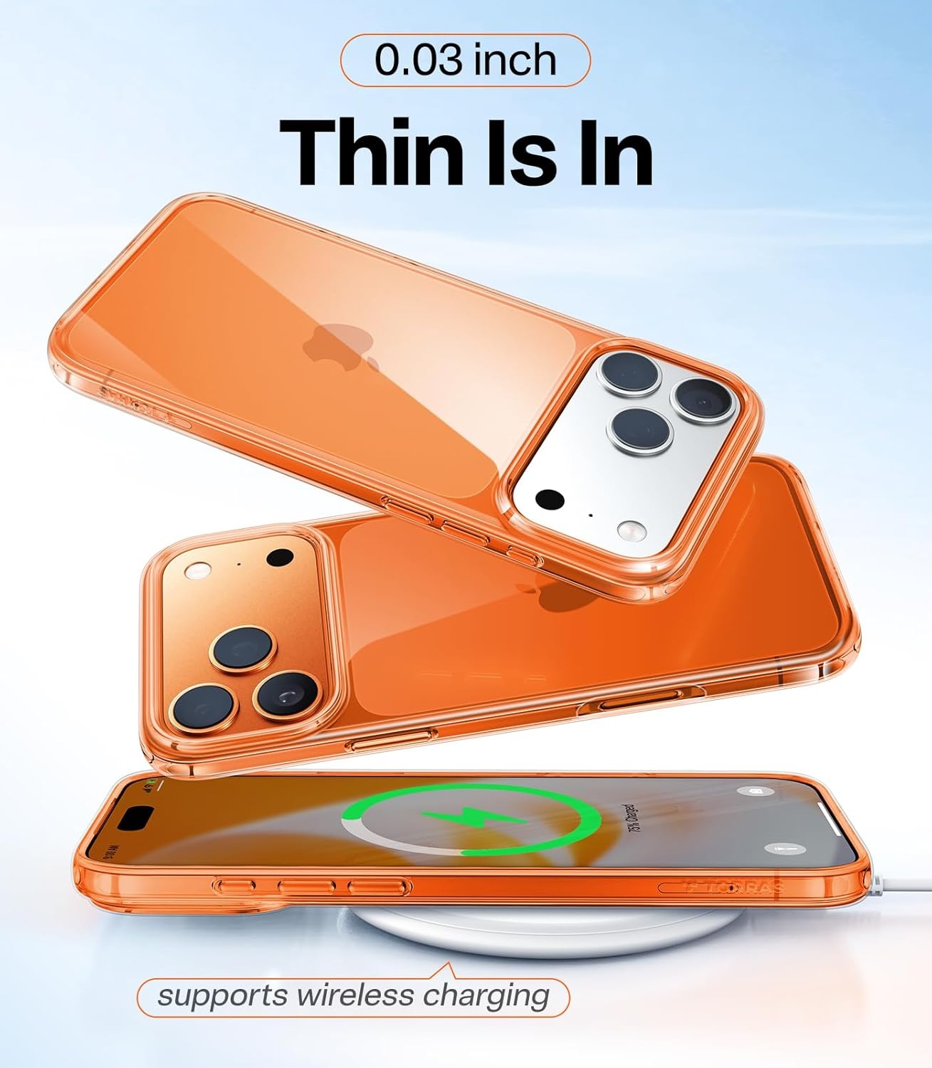 image:imageTORRAS for iPhone 17 Pro Max Case Crystal Clear AntiYellowingMilitaryGrade Protection Ultra Slim Transparent AntiScratch Back Soft Bumper NonSlip 17 Pro Max Phone Case Clear 69Clear Orange