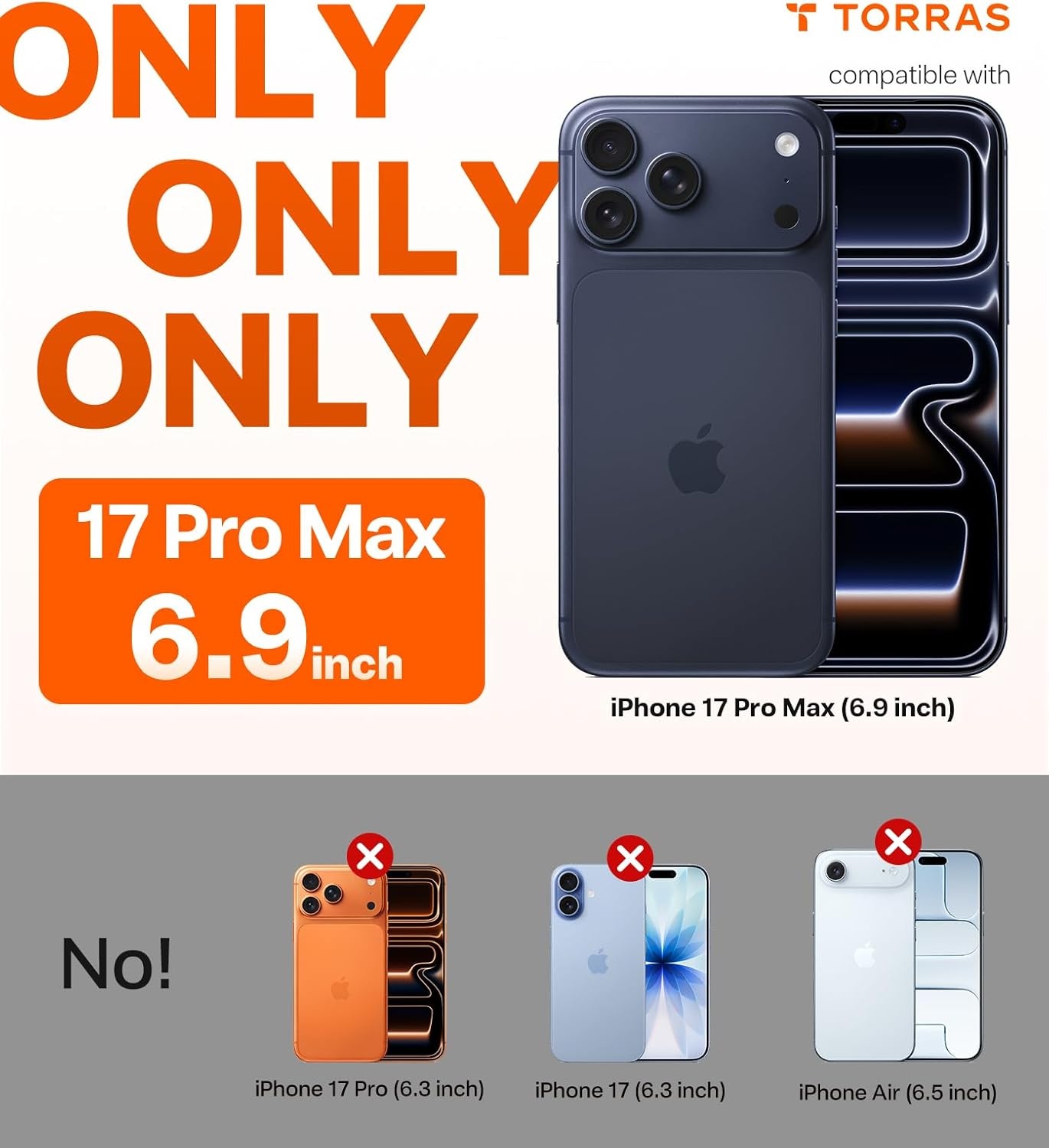 image:imageTORRAS for iPhone 17 Pro Max Case Crystal Clear AntiYellowingMilitaryGrade Protection Ultra Slim Transparent AntiScratch Back Soft Bumper NonSlip 17 Pro Max Phone Case Clear 69Clear Orange