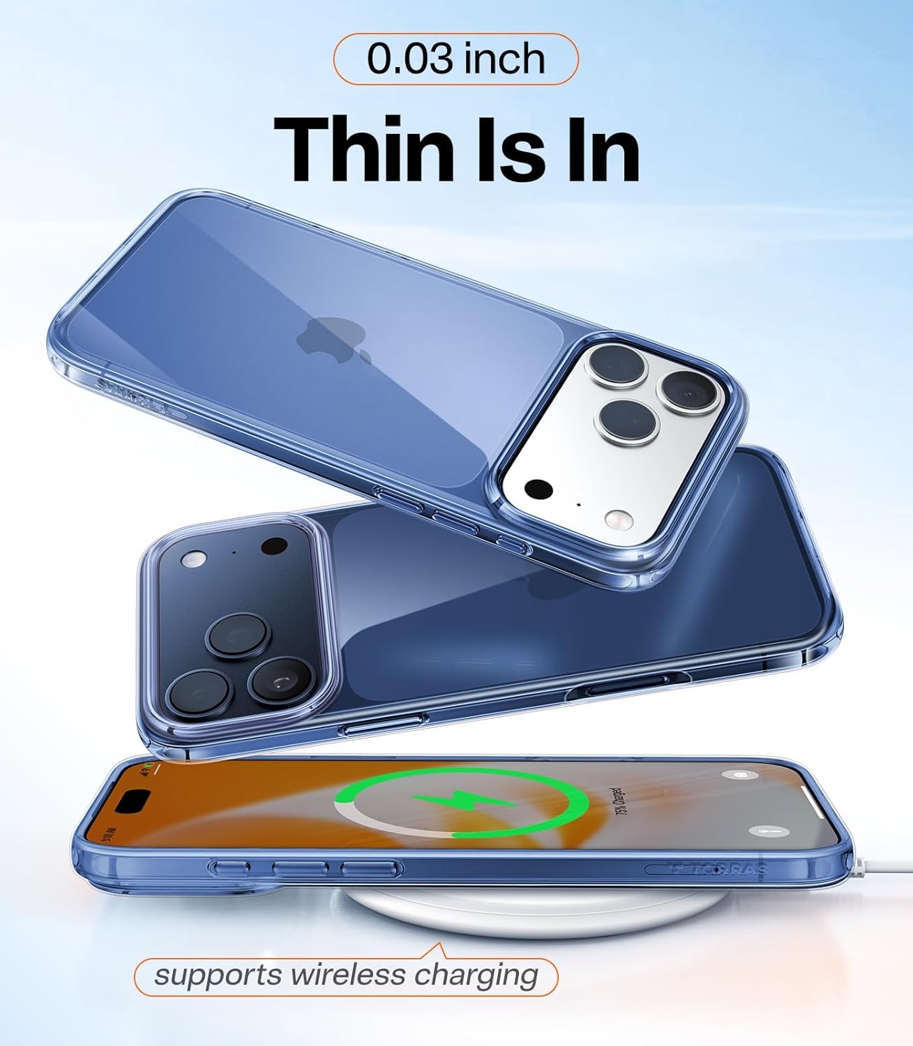 image:imageTORRAS for iPhone 17 Pro Max Case Crystal Clear AntiYellowingMilitaryGrade Protection Ultra Slim Transparent AntiScratch Back Soft Bumper NonSlip 17 Pro Max Phone Case Clear 69Clear Blue