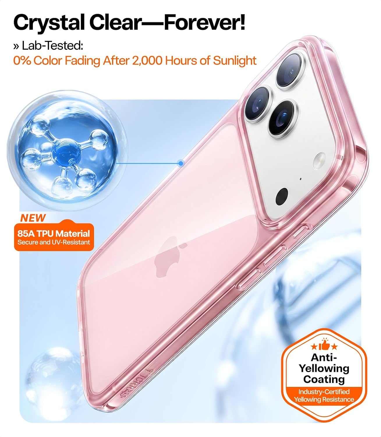 image:imageTORRAS for iPhone 17 Pro Max Case Crystal Clear AntiYellowingMilitaryGrade Protection Ultra Slim Transparent AntiScratch Back Soft Bumper NonSlip 17 Pro Max Phone Case Clear 69Clear Pink
