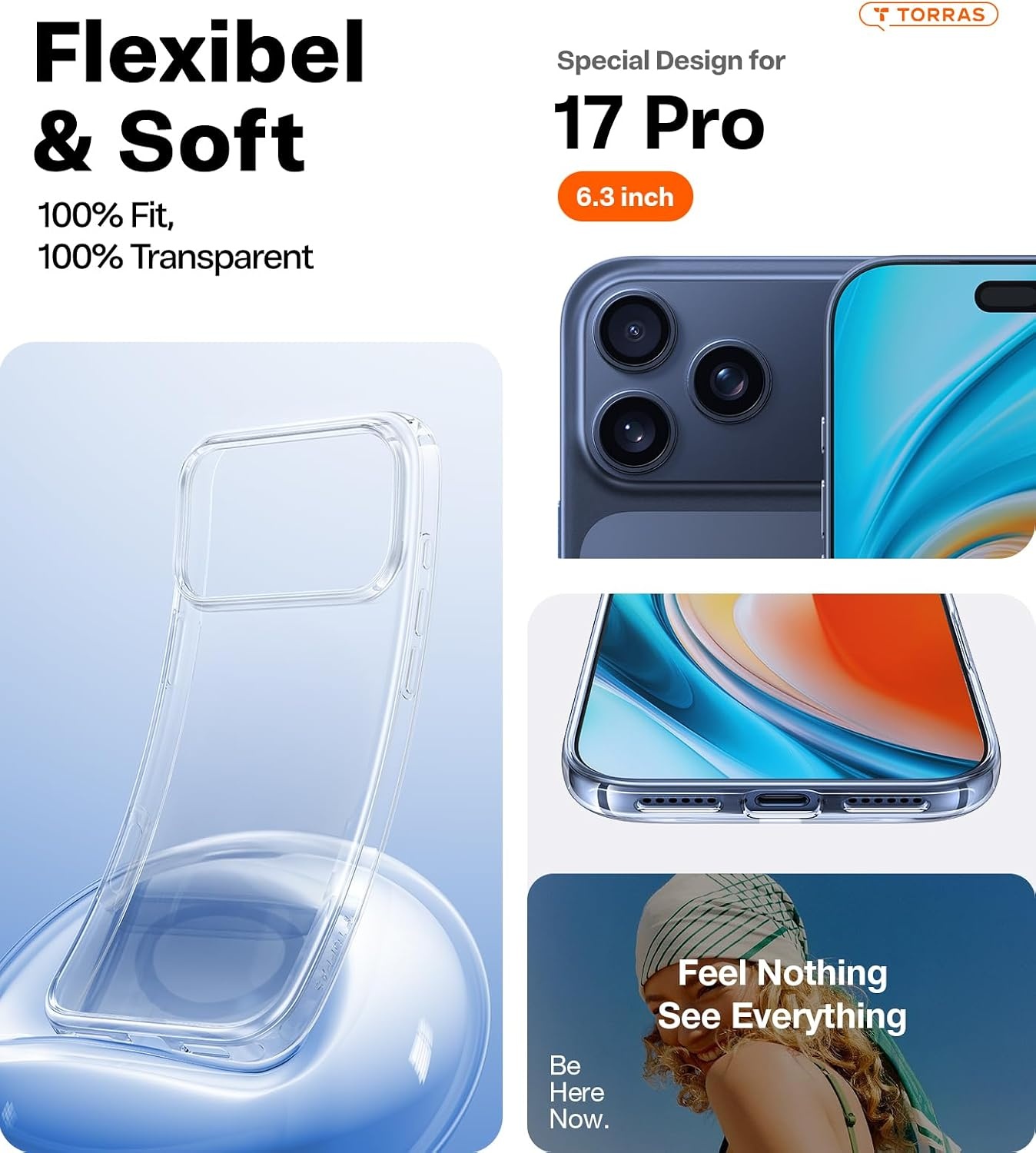 image:imageTORRAS for iPhone 17 Pro Max Case Crystal Clear AntiYellowingMilitaryGrade Protection Ultra Slim Transparent AntiScratch Back Soft Bumper NonSlip 17 Pro Max Phone Case Clear 69Crystal Clear