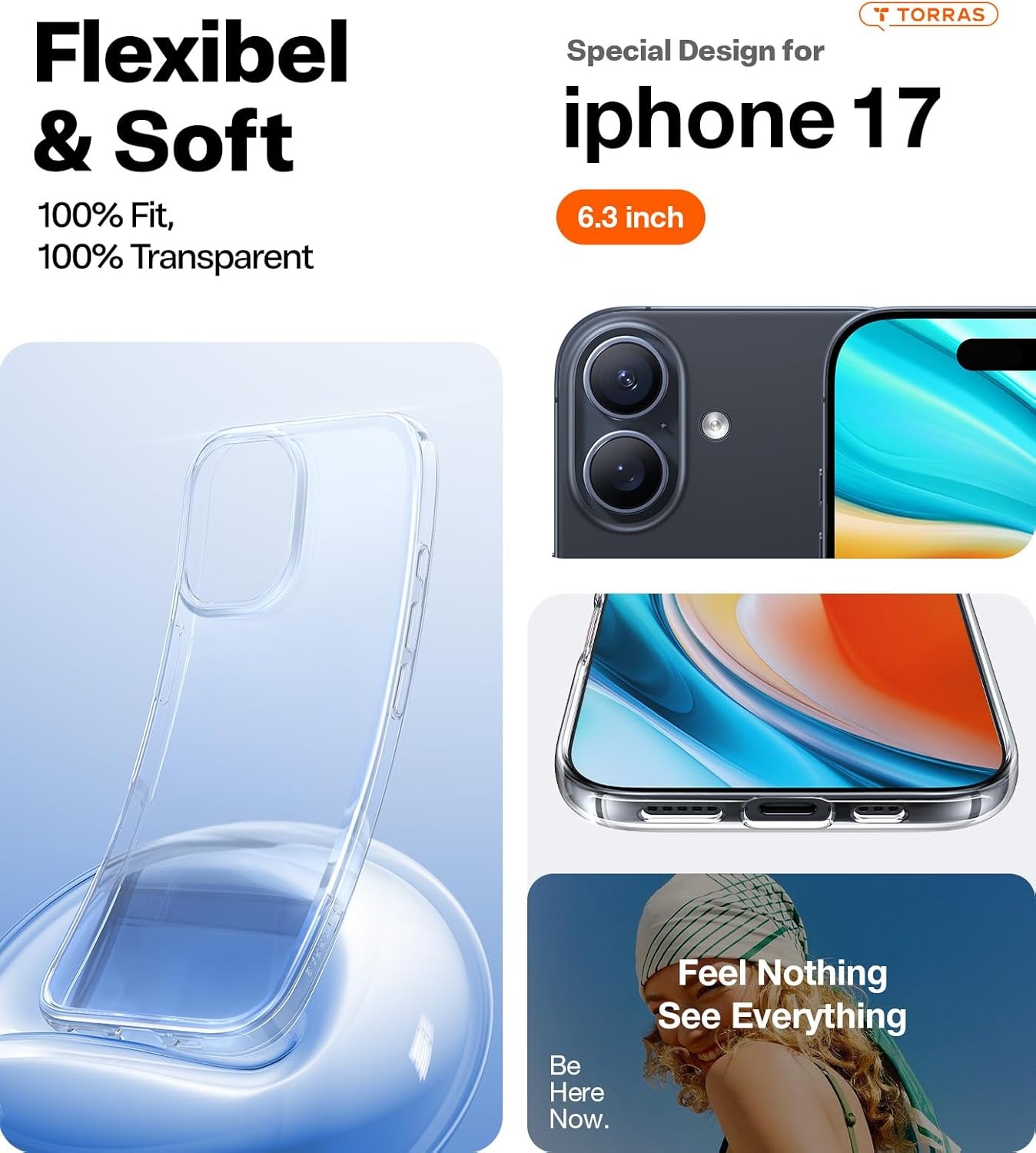 image:imageTORRAS for iPhone 17 Pro Max Case Crystal Clear AntiYellowingMilitaryGrade Protection Ultra Slim Transparent AntiScratch Back Soft Bumper NonSlip 17 Pro Max Phone Case Clear 69Crystal Clear