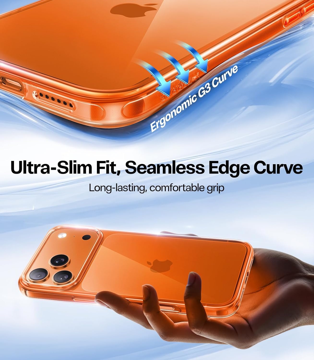image:imageTORRAS for iPhone 17 Pro Max Case Crystal Clear AntiYellowingMilitaryGrade Protection Ultra Slim Transparent AntiScratch Back Soft Bumper NonSlip 17 Pro Max Phone Case Clear 69Clear Orange