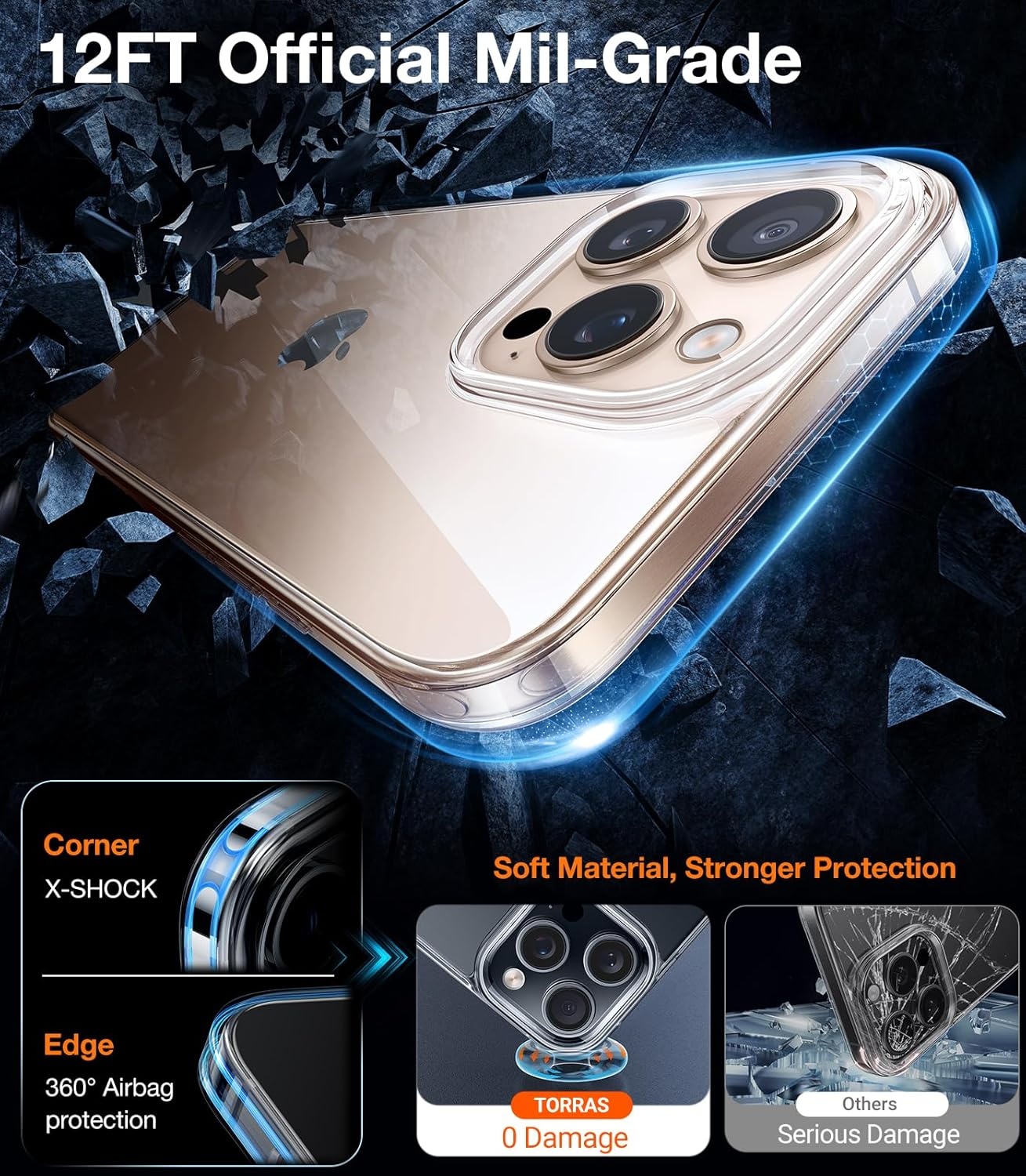 image:imageTORRAS for iPhone 17 Pro Max Case Crystal Clear AntiYellowingMilitaryGrade Protection Ultra Slim Transparent AntiScratch Back Soft Bumper NonSlip 17 Pro Max Phone Case Clear 69Crystal Clear
