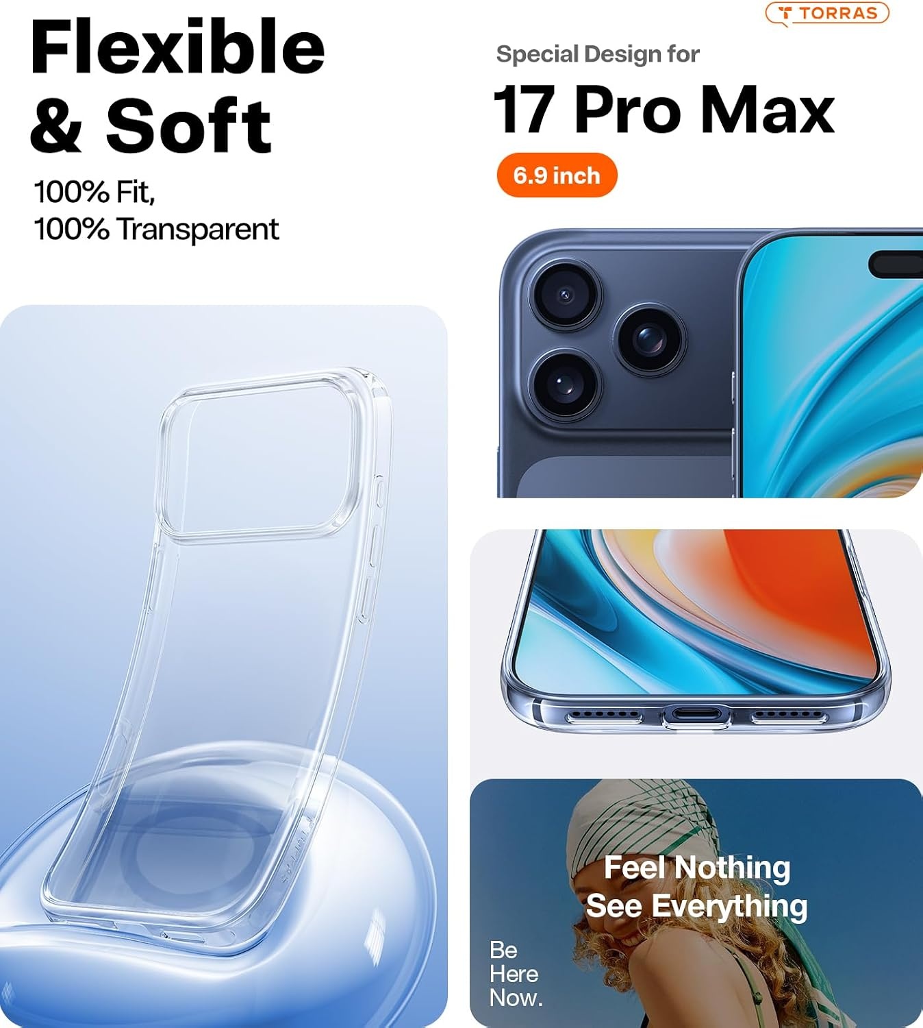 image:imageTORRAS for iPhone 17 Pro Max Case Crystal Clear AntiYellowingMilitaryGrade Protection Ultra Slim Transparent AntiScratch Back Soft Bumper NonSlip 17 Pro Max Phone Case Clear 69Crystal Clear