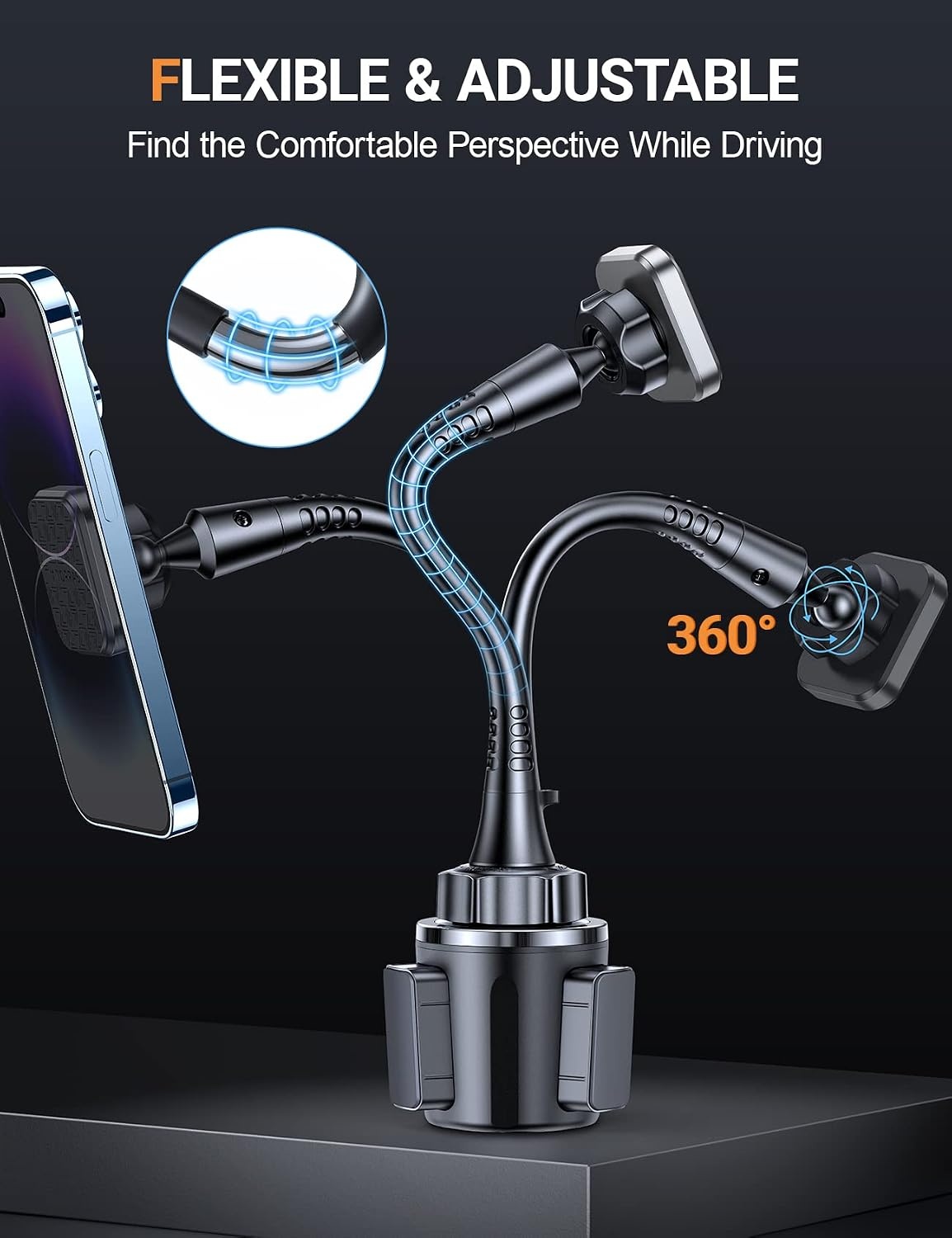 image:imageUpgraded 15in TORRAS Magnetic Car Cup Holder Phone Mount Adjustable Gooseneck Cup Holder Phone Holder for Car Compatible with iPhone Samsung and All Cell Phones